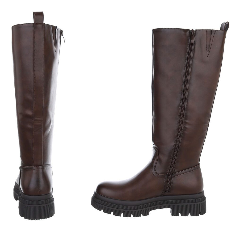 Ital-Design Modischer Damen Stiefel mit voluminösem Absatz Plateaustiefel (90153026) Blockabsatz Stiefel in Braun