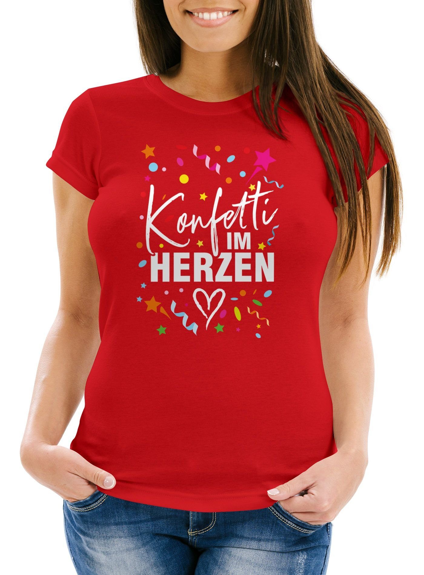 Print-Shirt Damen T-Shirt Fasching Karneval Konfetti im Herzen Kostüm-Ersatz