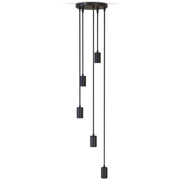 B.K.Licht LED Pendelleuchte Hängelampe E27 Matt-Schwarz Retro Pendellampe Ø210x1200mm - BKL1386, ohne Leuchtmittel, 10W 5-Flammig verschiedene Höhen Wohnzimmer Esszimmer