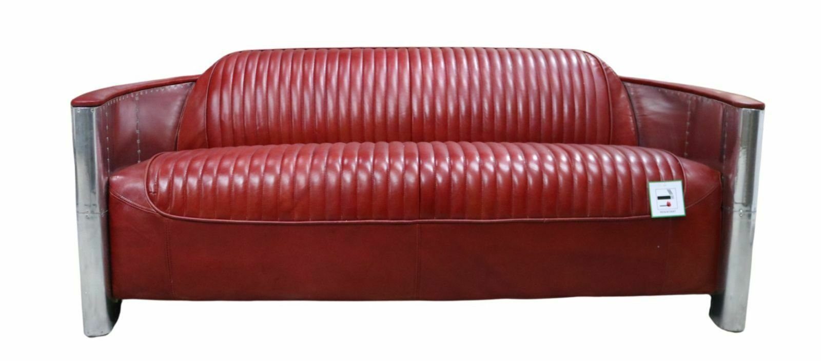 Dreisitzer Sofa Polster Sofa, Vintage Luxus Ledersofa Aluminium JVmoebel Couch