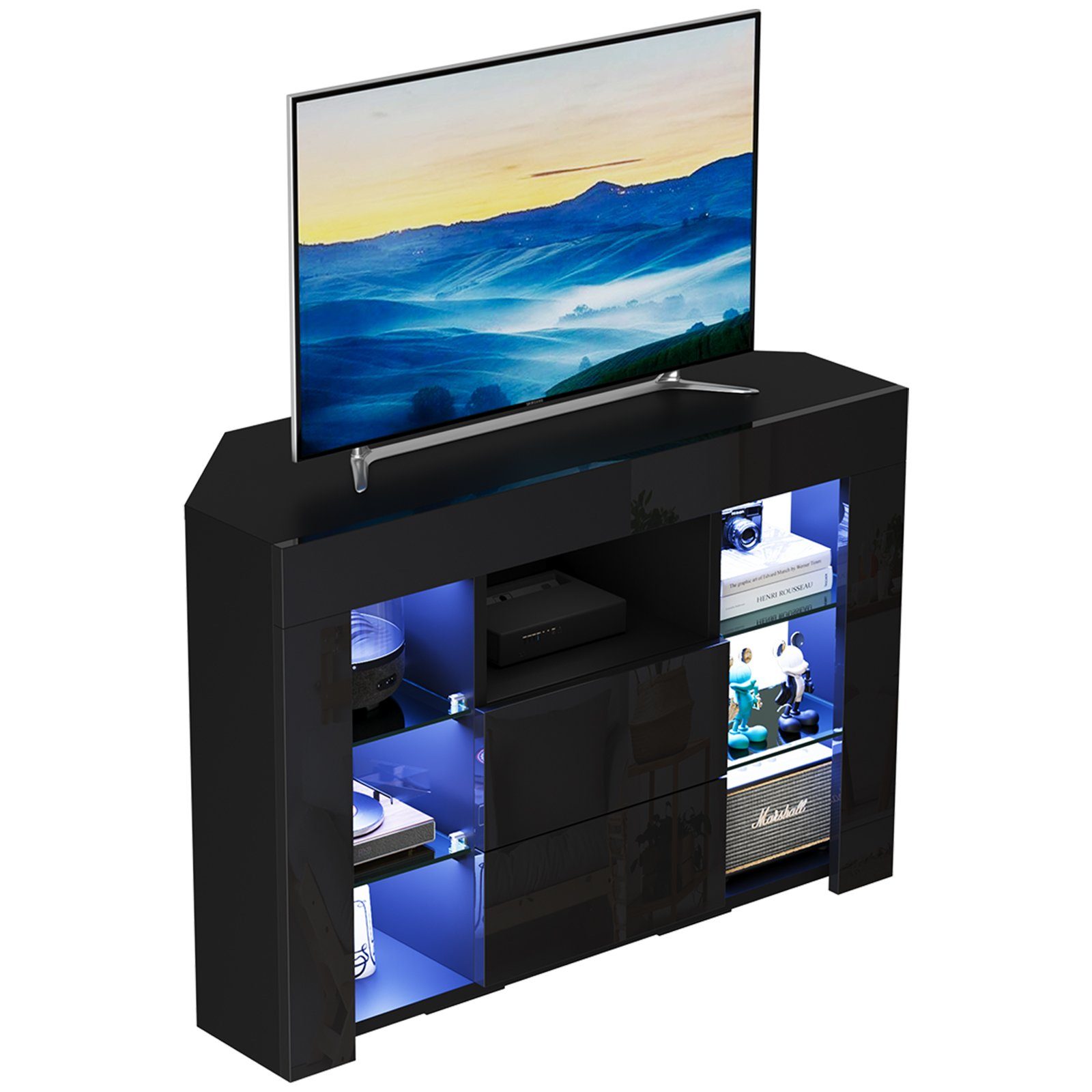 Dripex Lowboard TV Eckschrank Fernsehtisch Hochglanz mit LED 100x40x68 cm, günstig online kaufen