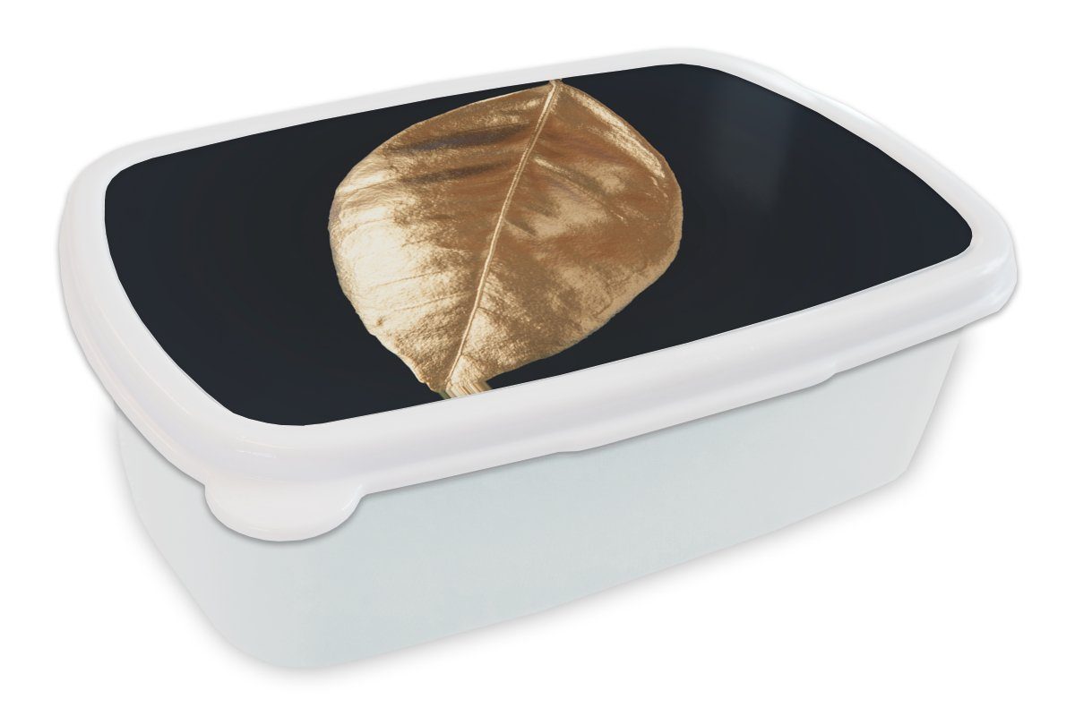 MuchoWow Lunchbox Blätter - Schwarz und Gold - Luxus - Natur - Pflanzen, Kunststoff, (2-tlg), Brotbox für Kinder und Erwachsene, Brotdose, für Jungs und Mädchen weiß