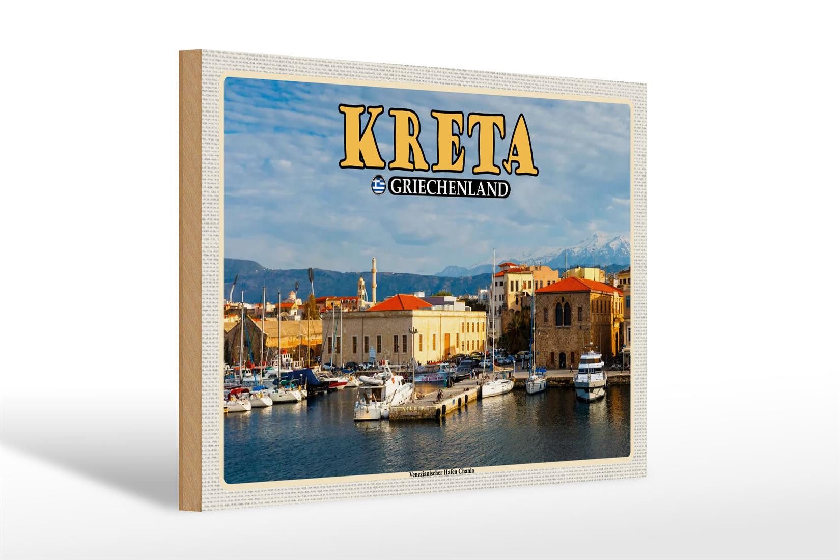 Holzbild Reise 30x20cm Kreta Griechenland Venezianischer Hafen
