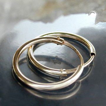 unbespielt Paar Creolen Ohrringe Drahtcreole 10 mm glänzend 375 Gold inkl. Schmuckbox, Goldschmuck für Damen