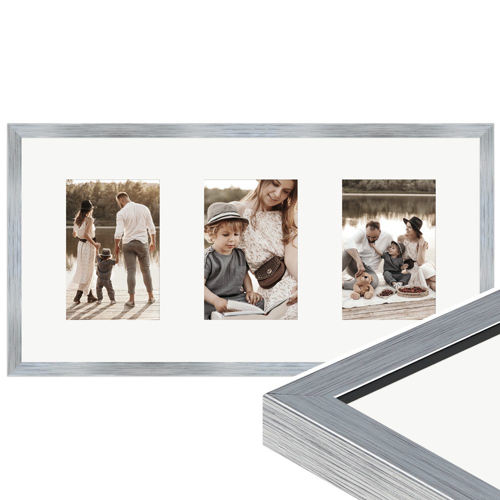 WANDStyle Galerierahmen G950 25x50 cm, für 3 Bilder, im Format 10x15 cm, aus Massivholz in der Farbe Silber