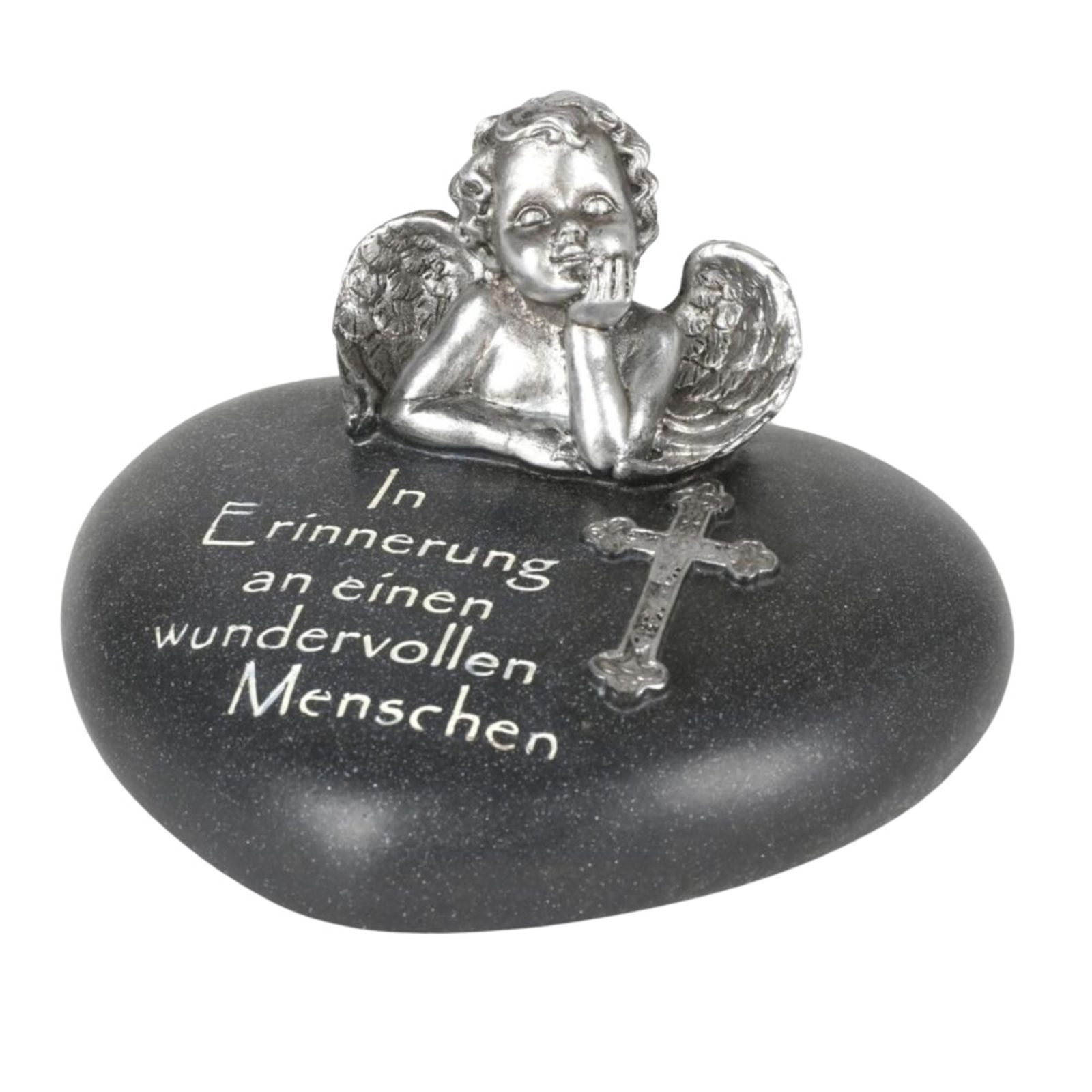 BURI Dekofigur Spruchstein Herz 12x10cm Steinoptik Grabschmuck Grabdeko Gedenkstein