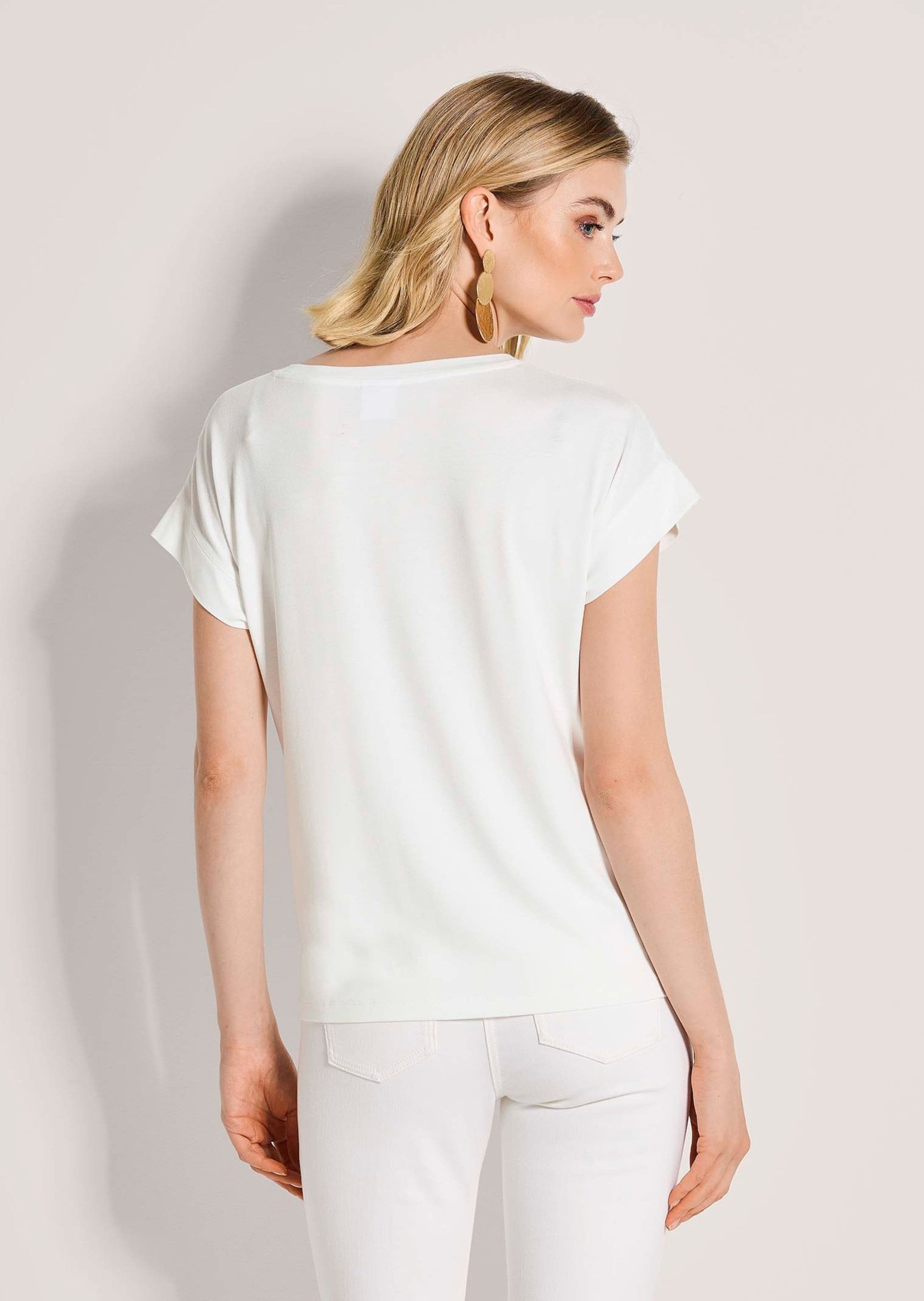 MADELEINE Kurzarmshirt Elegantes T-Shirt mit Glanzeffekten Blumenmotiv mit Pailletten, Rundhalsausschnitt, Kurzarm