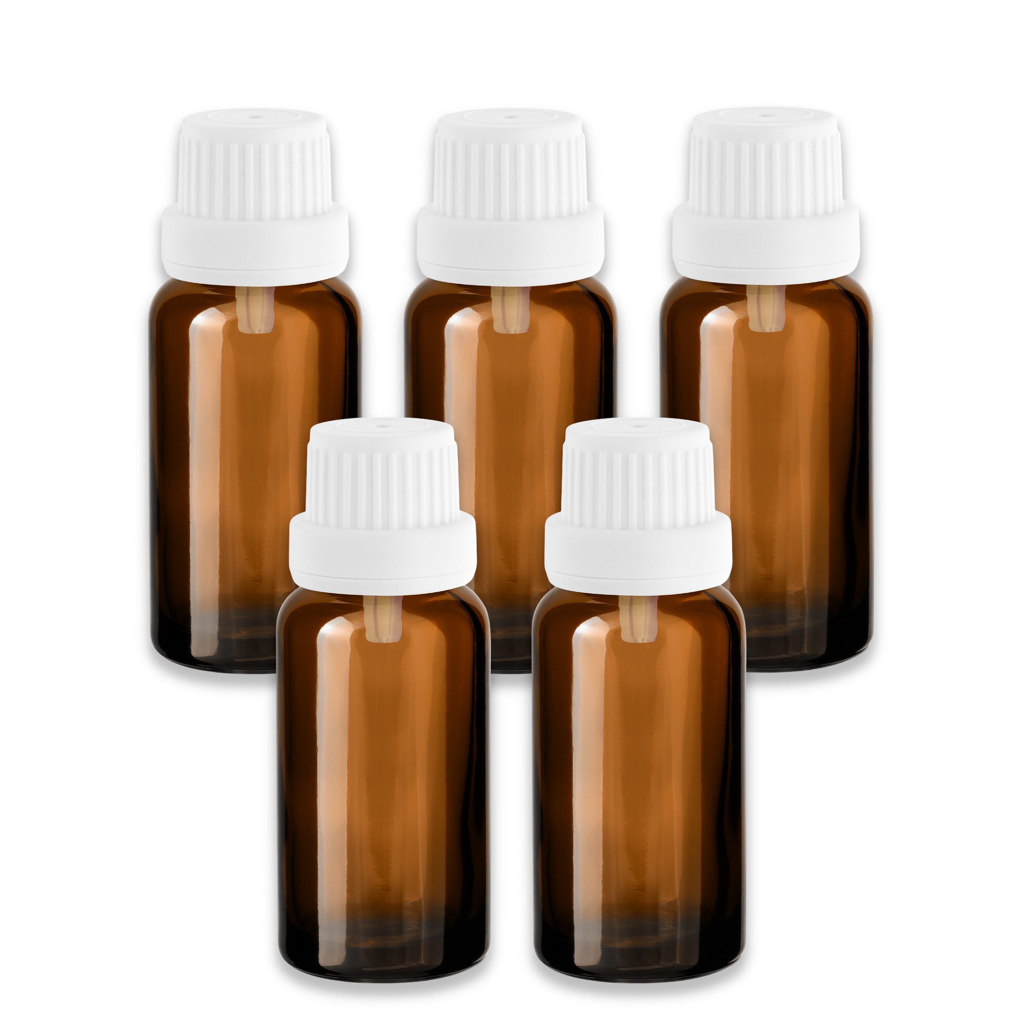 CK Verpackung GmbH Zerstäuberflasche 5x Braunglasflasche 20 ml mit weißem Tropfer Tropfeinsatz leer 18 mm