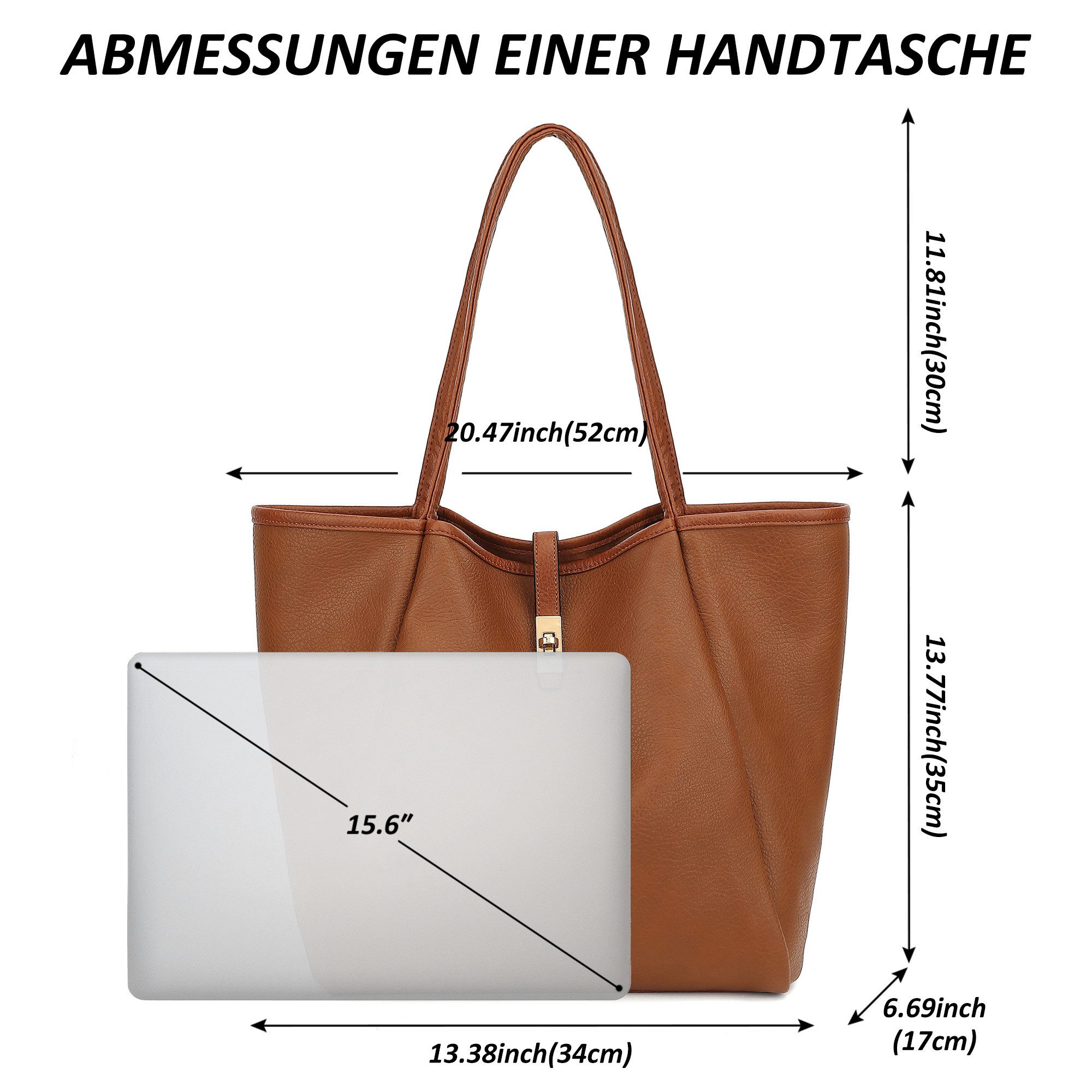 TAN.TOMI Schultertasche Damen Umhängetasche PU Leder Tote Shopper Bag Reise Geldbörse, Mit Drehverschluss und Innentasche für Arbeit, Schule, Einkauf