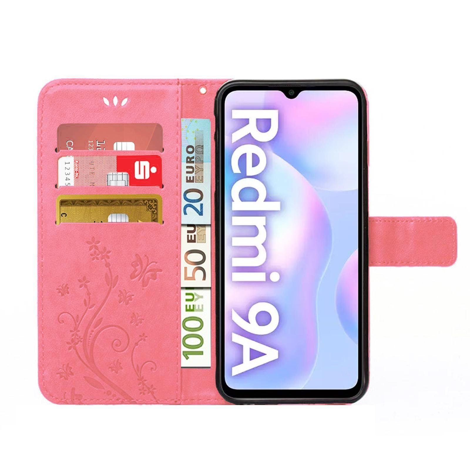 Numerva Handyhülle Bookstyle Flower Handytasche für Xiaomi Redmi 9A / 9i / 9AT, Klapphülle Flip Cover Case Etui