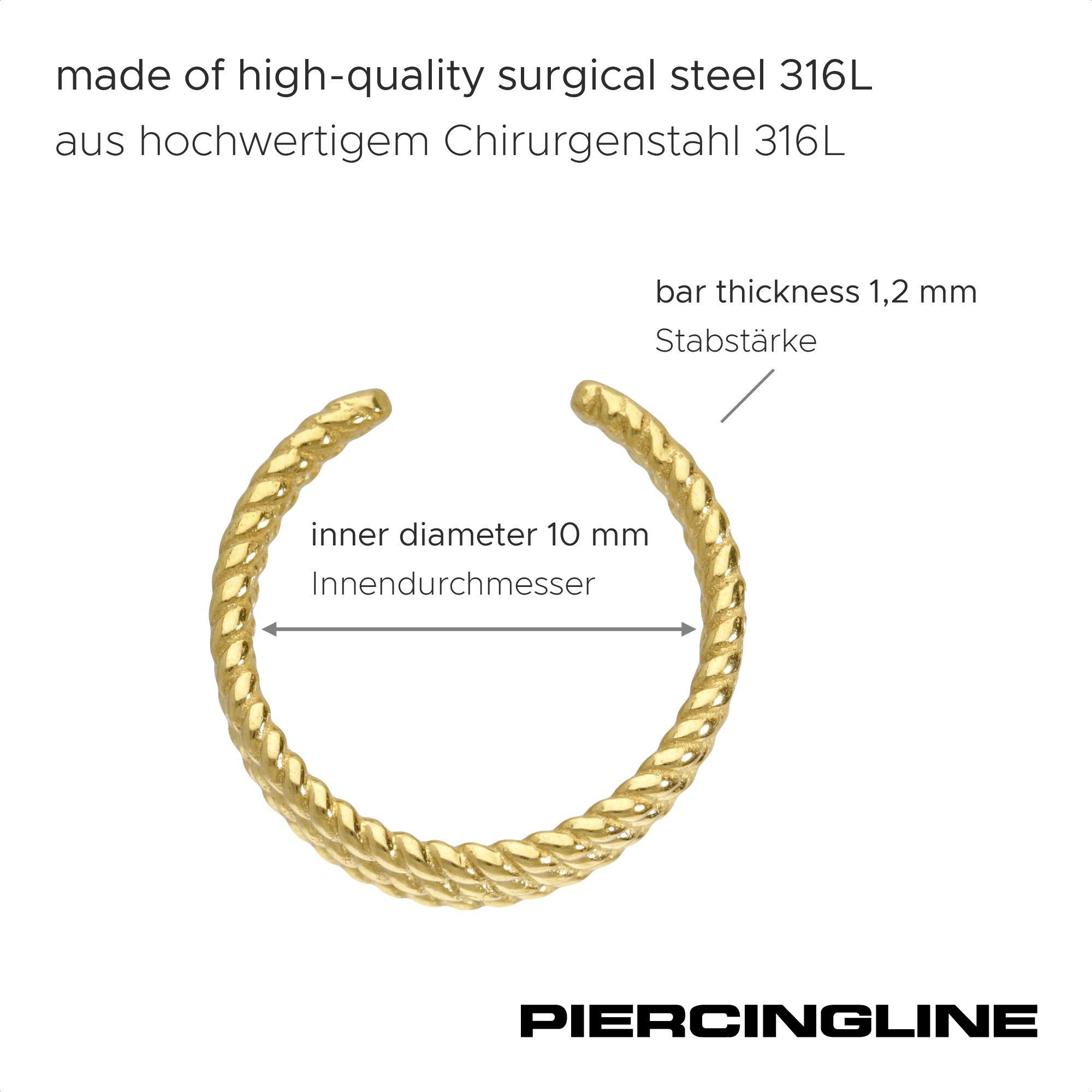 PIERCINGLINE Fake-Spirale Chirurgenstahl Fake Ohrring 3 GEDREHTE RINGE (Fake Piercing-Ringe, 1-tlg)