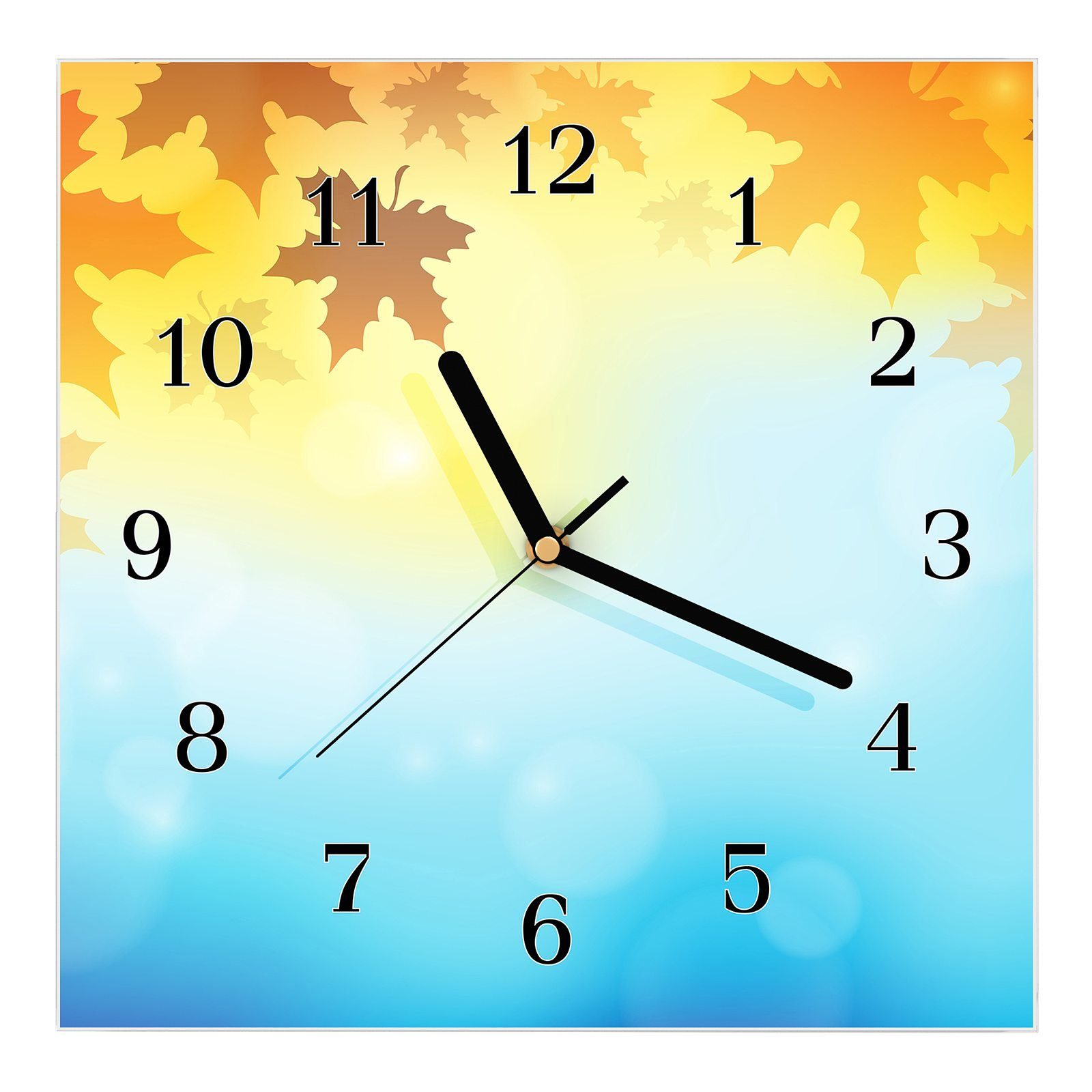 Primedeco Wanduhr Glasuhr Wanduhr Wandkunst Größe 30 x 30 cm mit Motiv Illustration von Herbst