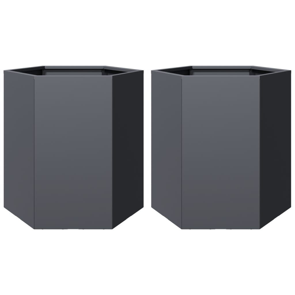 vidaXL Pflanzkübel Pflanzkübel Blumenkübel Anthrazit Sechseckig 46x40x45 cm Metall für Ga