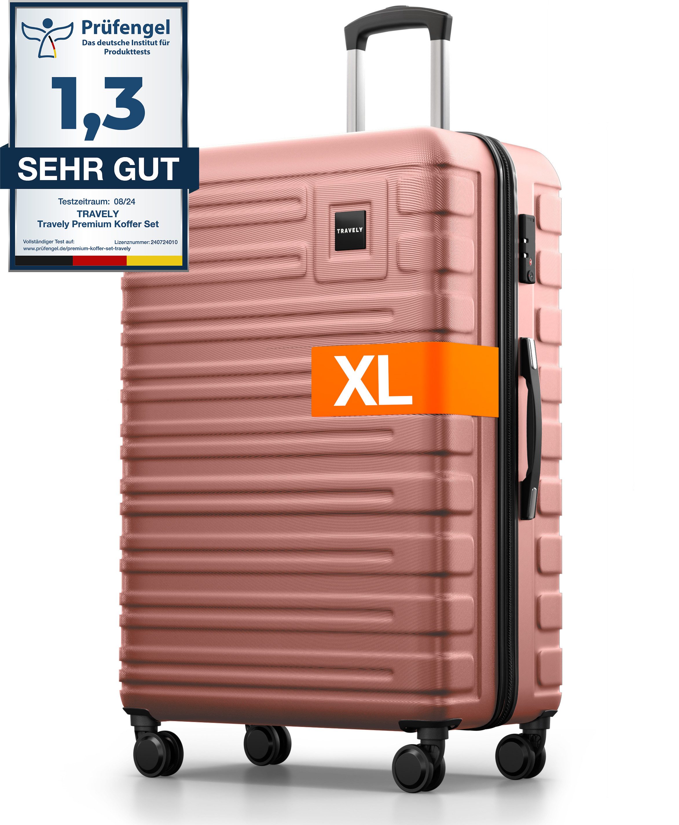 Travely Handgepäck-Trolley Polycarbonat Koffer - Reisekoffer, Hartschalenkoffer, Trolley, 4 Rollen, XL 77cm, mit TSA-Schloss