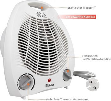 Güde Heizlüfter mit schneller Erwärmung, 2000 W, Stufenloser Thermostat, Überhitzungs- und Kippschutz, Tragegriff
