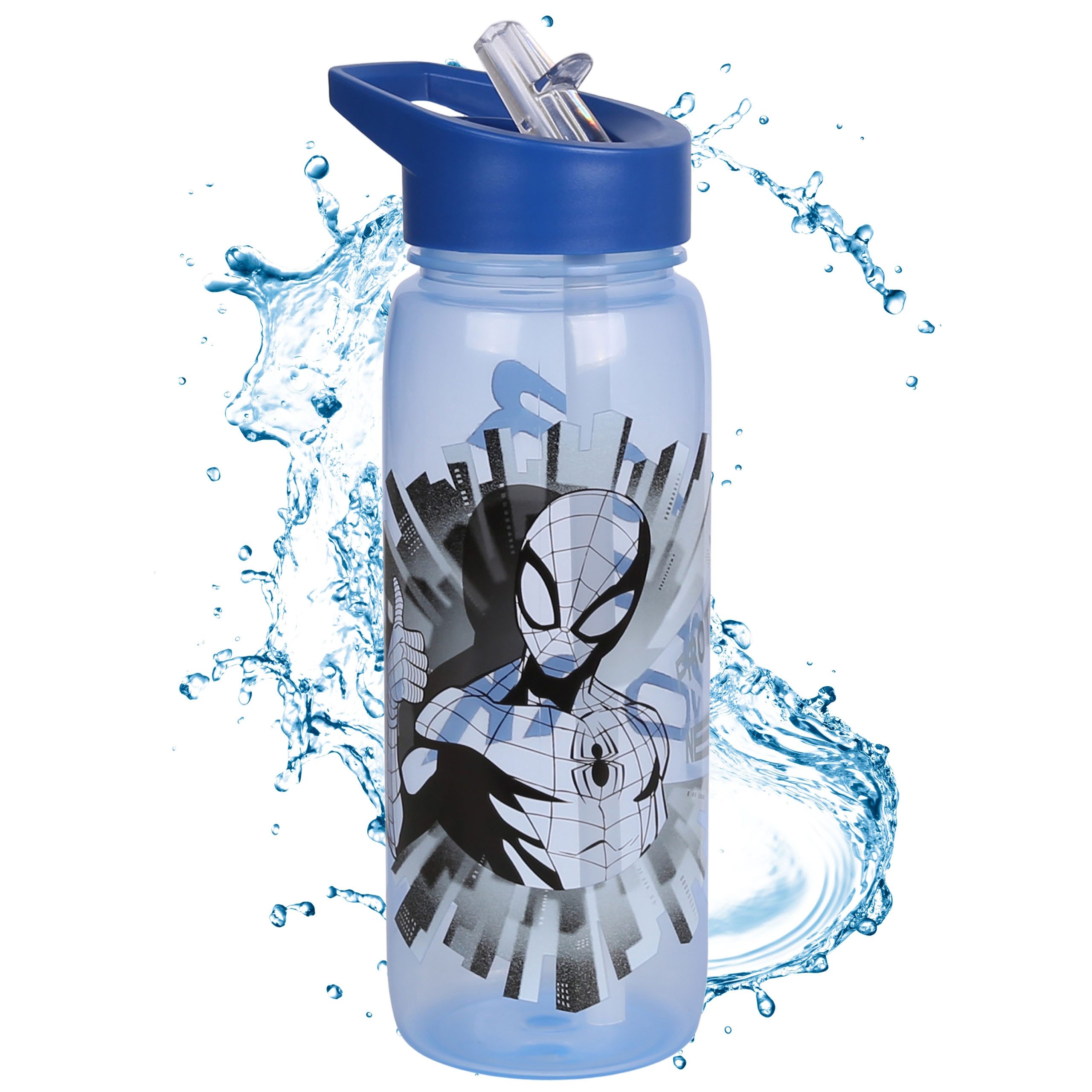 MARVEL Trinkflasche MARVEL Spider-Man Wasserflasche mit Strohhalm & Griff, 600 ml