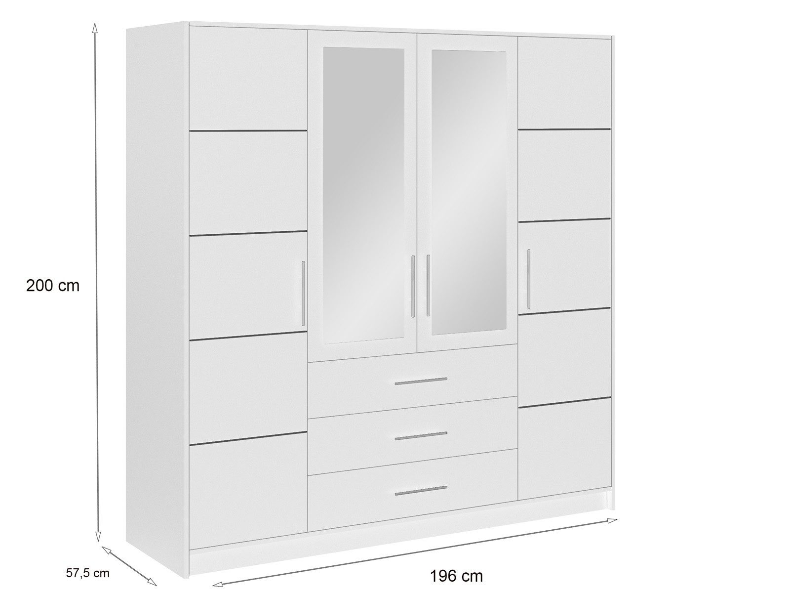 Compleo Kleiderschrank mit 4 Türen und Spiegel, Garderobe mit 3 Schubladen ALEX II Gold griffe – Bild 4 von 4