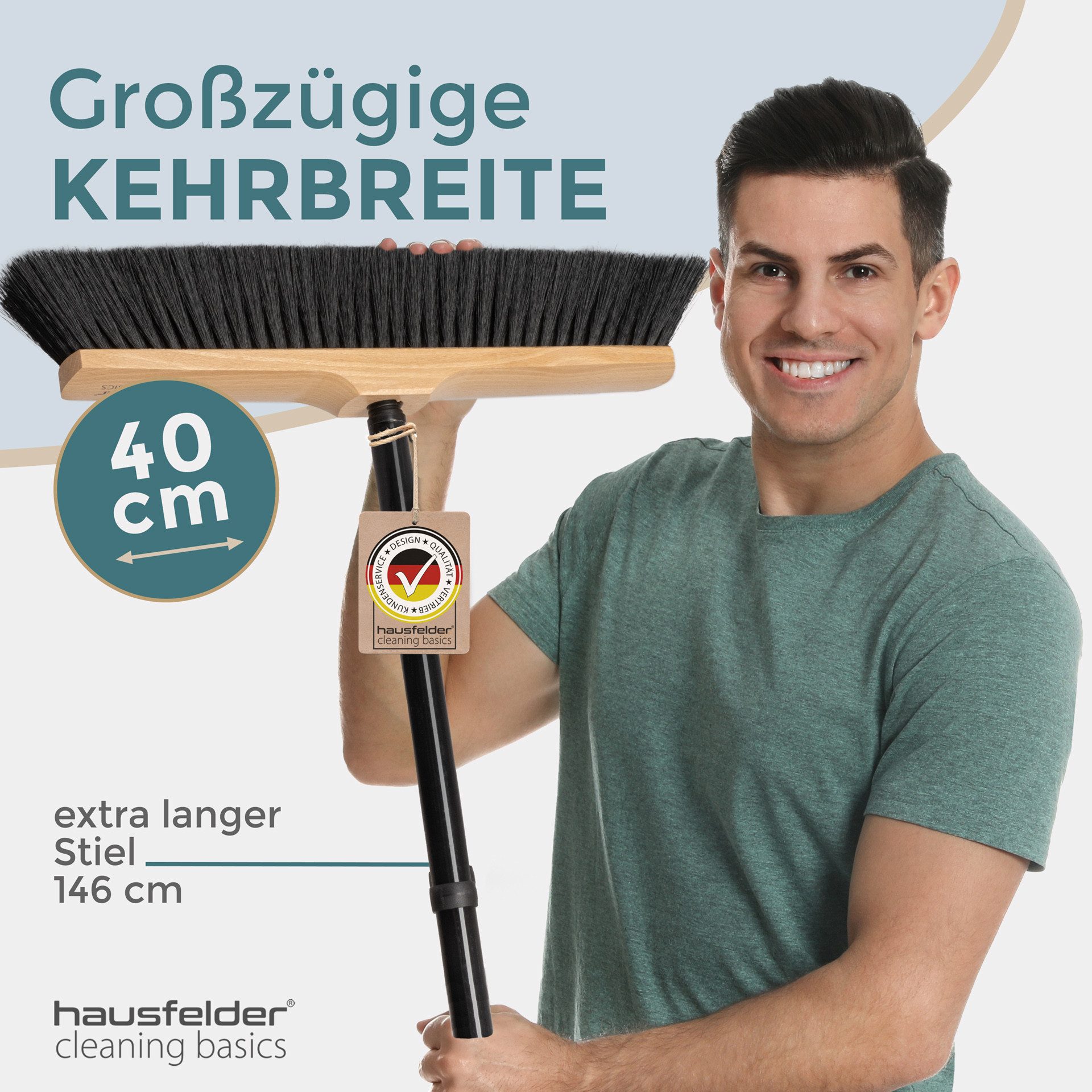 Hausfelder Staubbesen Zimmerbesen mit Stiel, Kehrbesen mit weichen Borsten (40 cm) (Zimmerbesen mit Metallstiel), Besen 40 cm, mit Drehgewinde – Bild 2 von 5