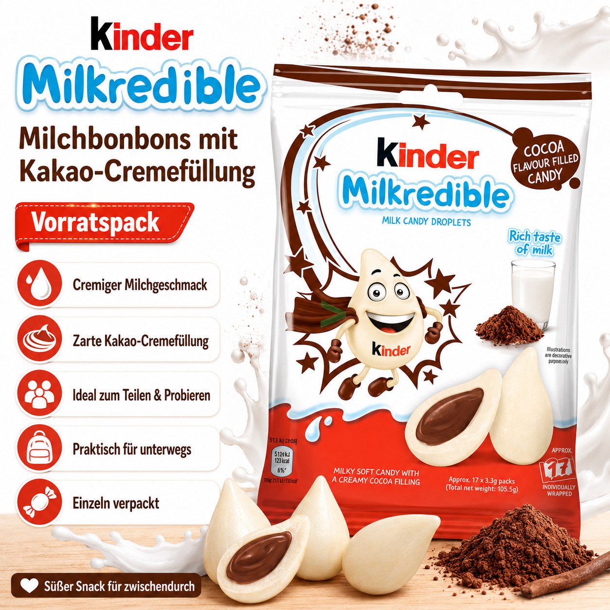 kinder Schokolade Kinder Milkredible Milchbonbons Kakao-Creme 23,4 g