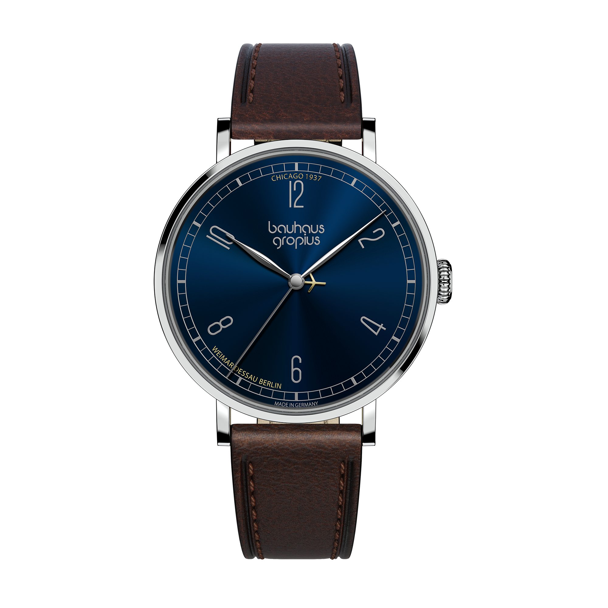 Walter Gropius Quarzuhr Made in Germany, Saphirglas, New Bauhaus Chicago 1937 LE - WGN 001-04Z, Limited Edition, Lederband mit Easy-Release System, Edelstahlgehäuse