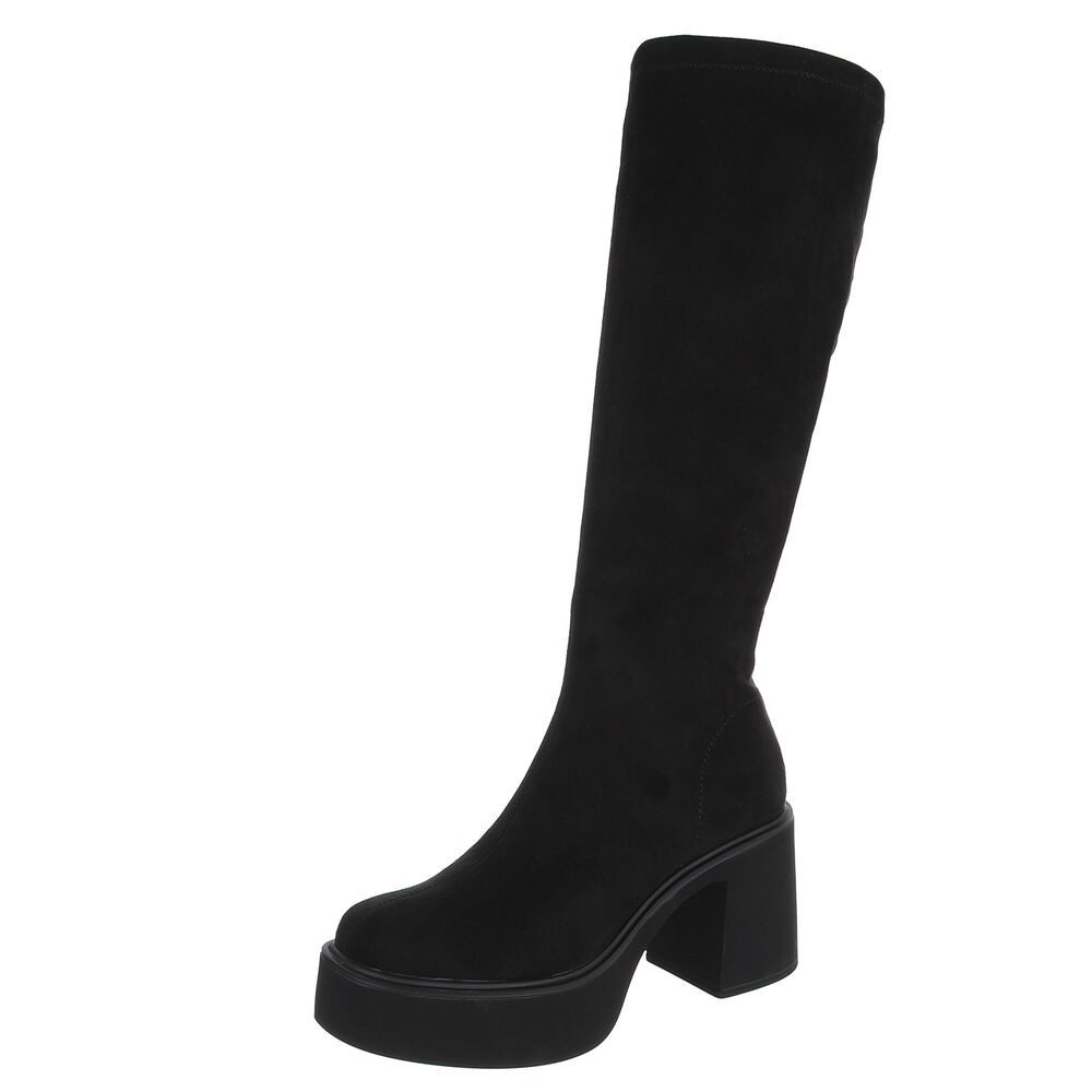 Ital-Design Damen Kniehohe Stiefel mit Blockabsatz und Plateau Plateaustiefel (92269144) Blockabsatz Stiefel in Schwarz