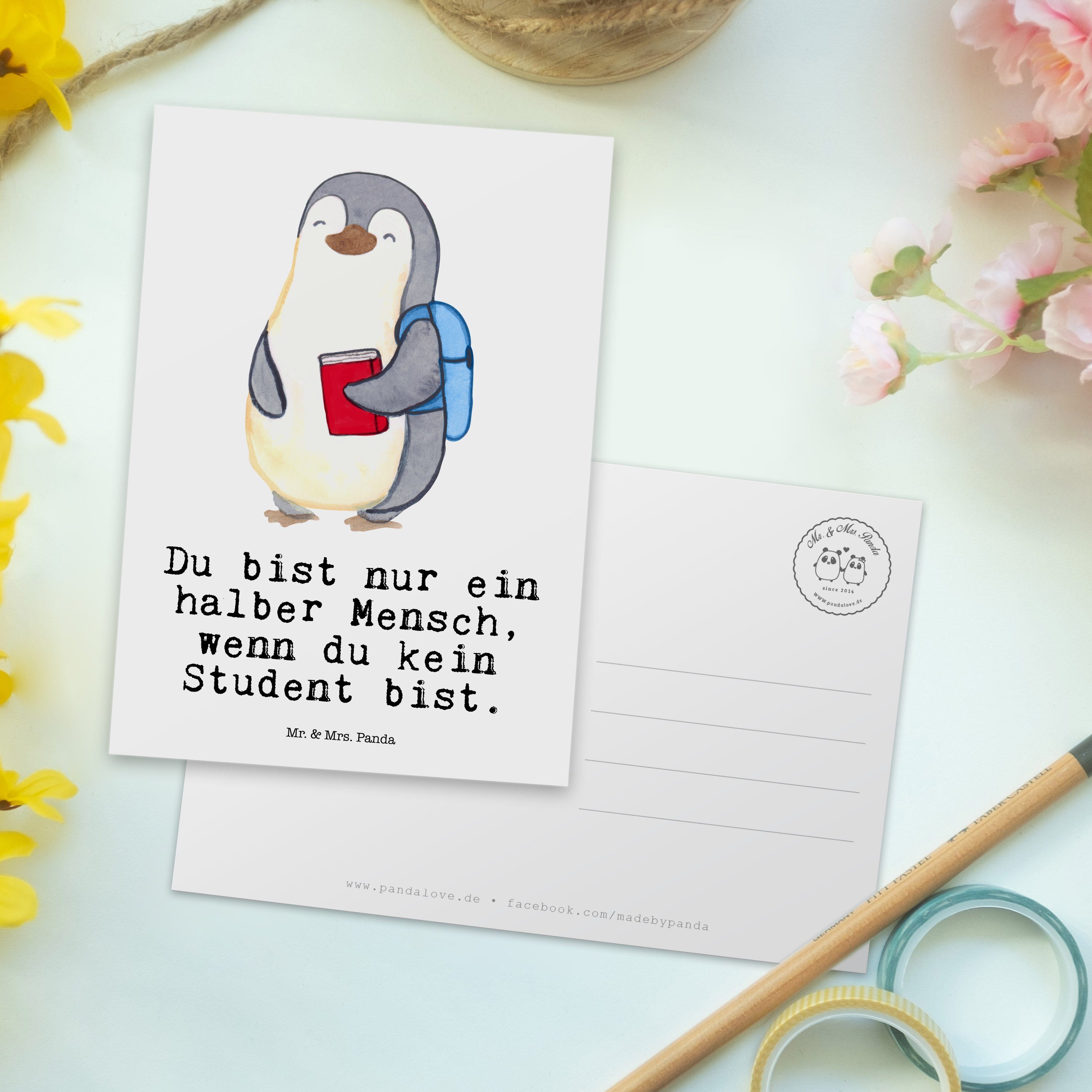 Geschenk, Postkarte Panda Student Mr. - - Mrs. Weiß Einladun Danke, mit Geburtstagskarte, Herz &