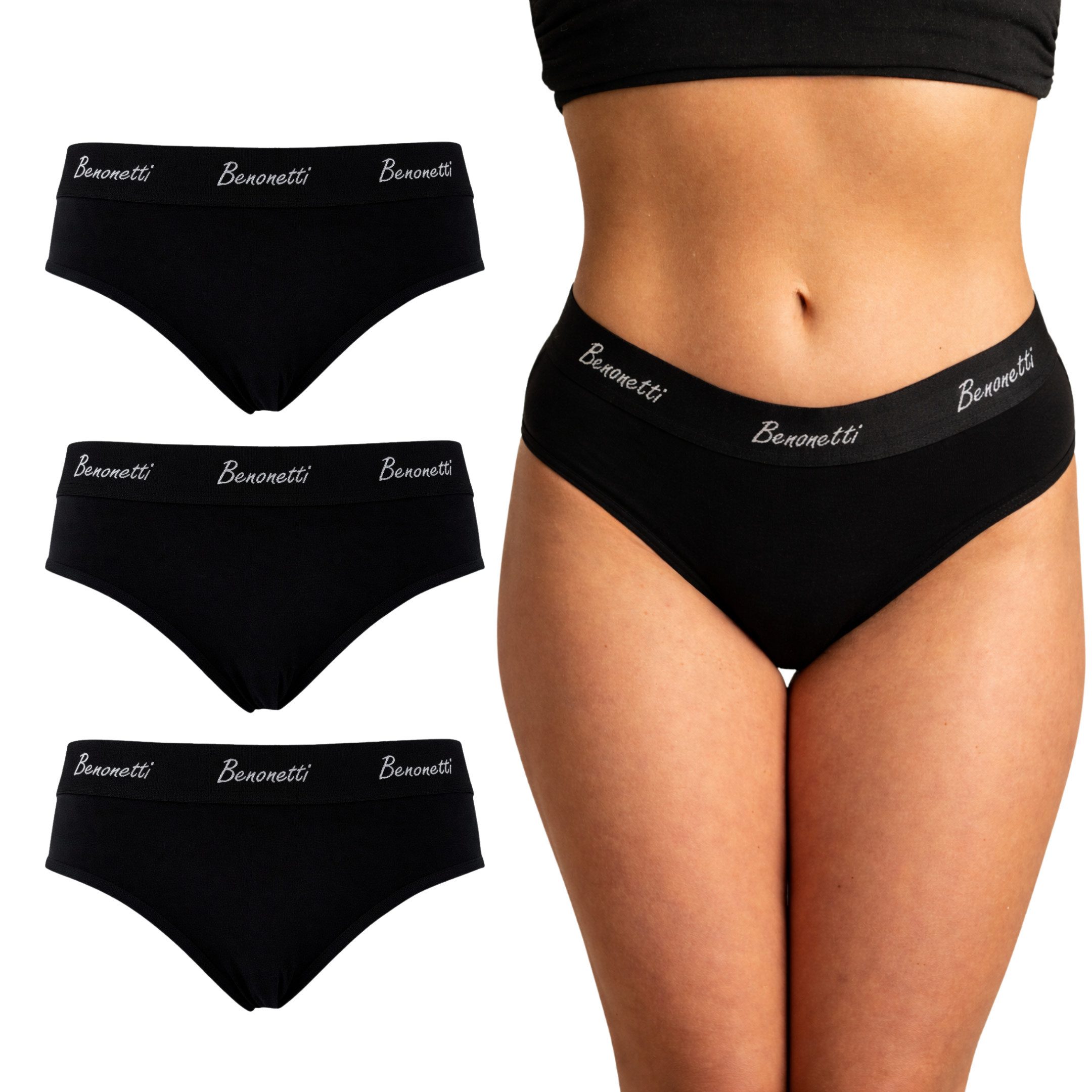 Benonetti Slip Damenslips Baumwolle Unterhosen Damen - Weich & atmungsaktiv nahtlose (3er Set, 3er-Pack) Sportlich & bequem