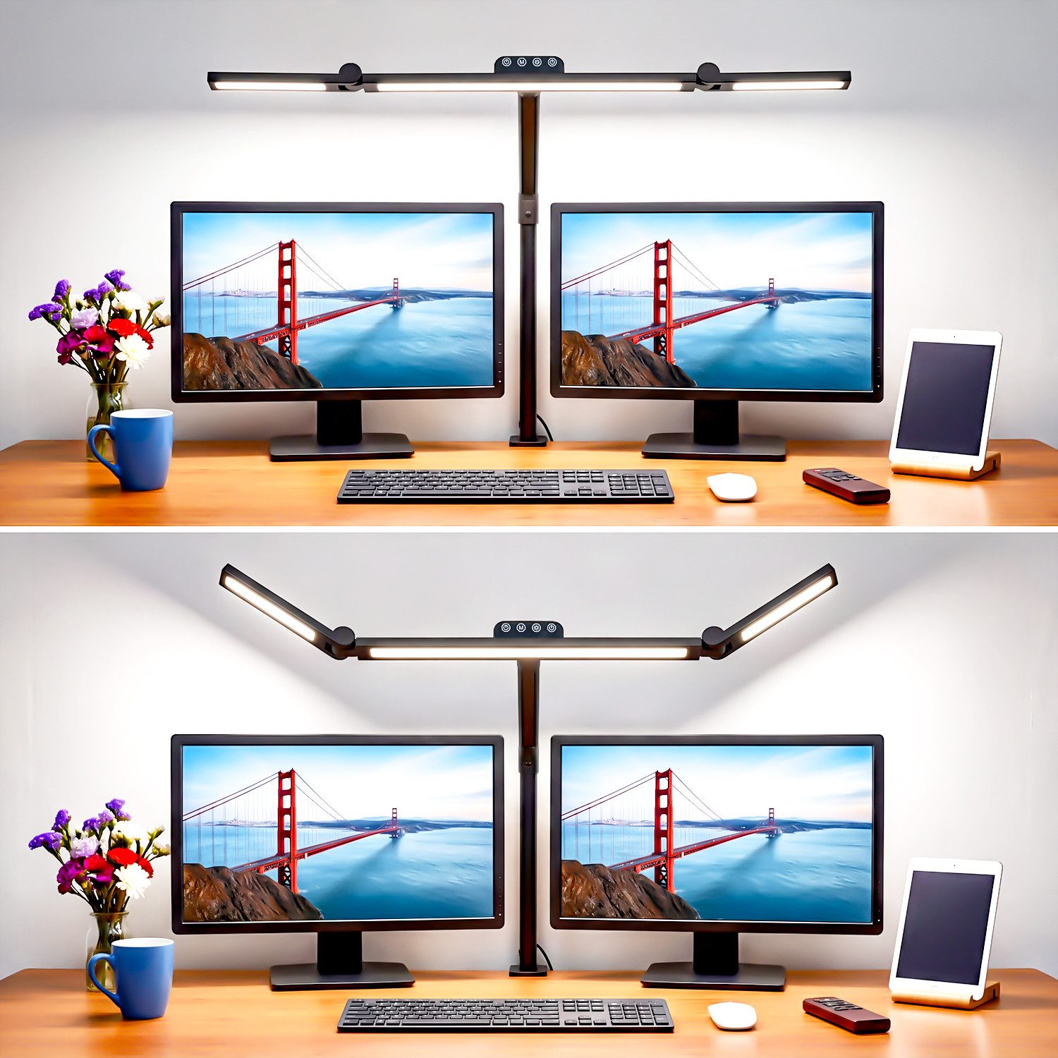 oyajia LED Schreibtischlampe LED Tischleuchte, Dimmbar, Drehbare Tischlampe, Flexiblem Schwanenhals, flexible Gelenke, LED fest integriert, Warmweiß (3000K), Naturweiß (4500K), Kaltweiß (6000K), 5 Farben 5 Helligkeitsstufen dimmbare, 72cm Klemmlampe, Bürolampe