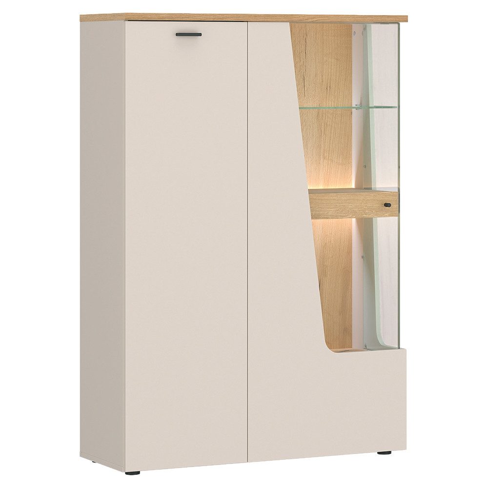 Lomadox Wohnwand CARMONA-129, (4-St., Highboard Lowboard Vitrine Wandregal), in Kaschmir und Eiche, inkl. LED-Beleuchtung
