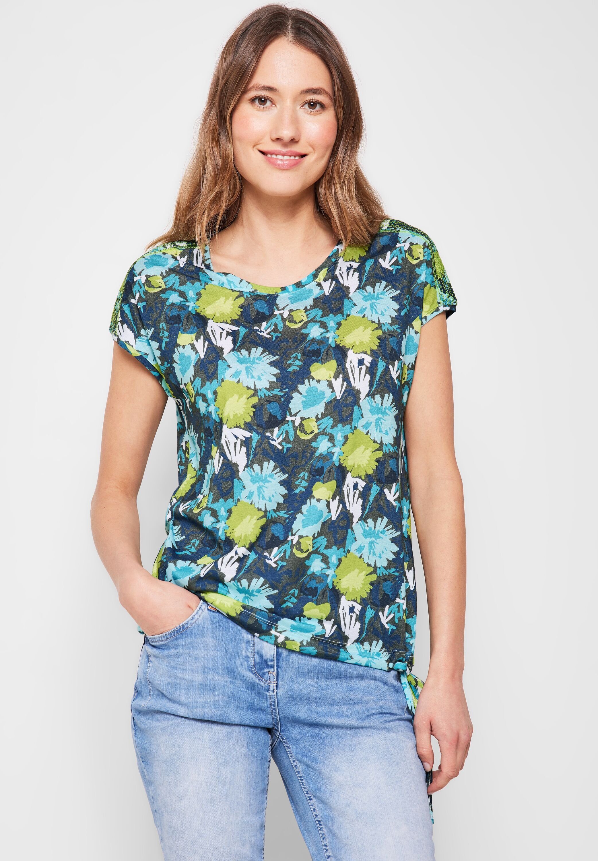 Cecil T-Shirt mit allover Blumenprint khaki easy