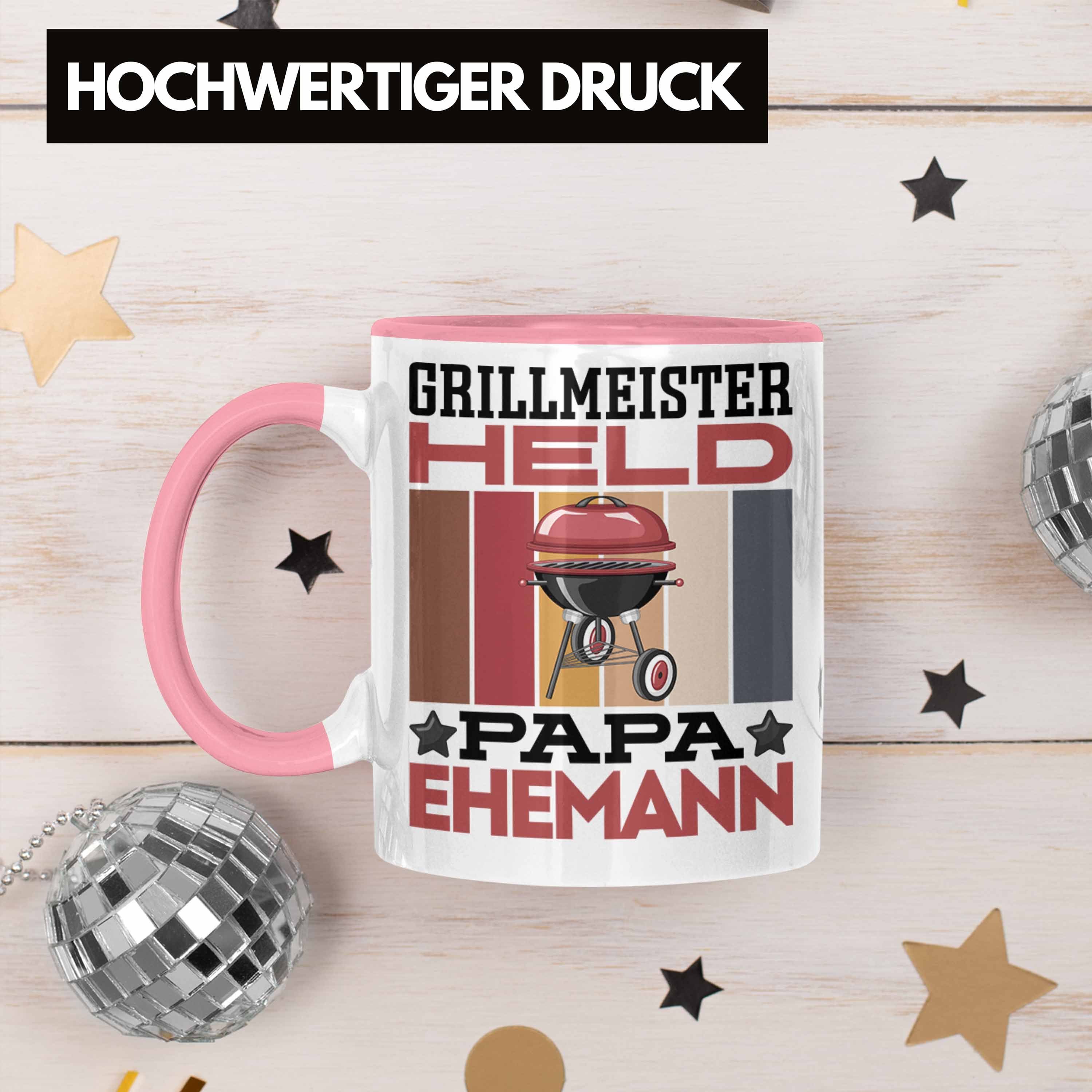 Trendation Tasse Papa Papa Geschenk Geschenkidee Tasse Vate "Grillmeister Rosa Ehemann" Held