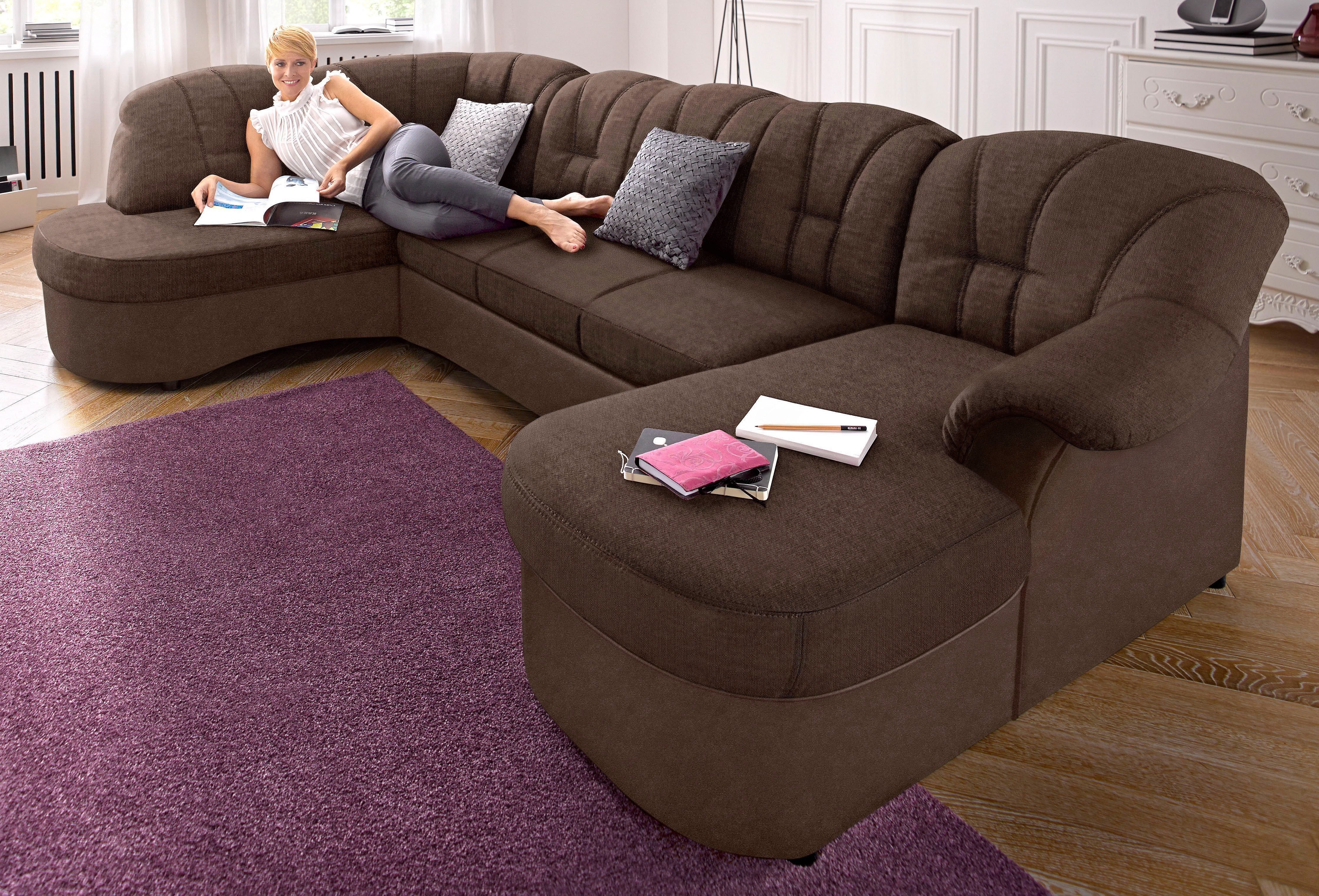 DOMO collection Wohnlandschaft FLORES 293x180x86 cm, hochwertig, komfortabel, U-Form, 3 Teile, wahlw. mit Bettfunktion, wahlw. mit Federkern, Unser Dauertiefpreis