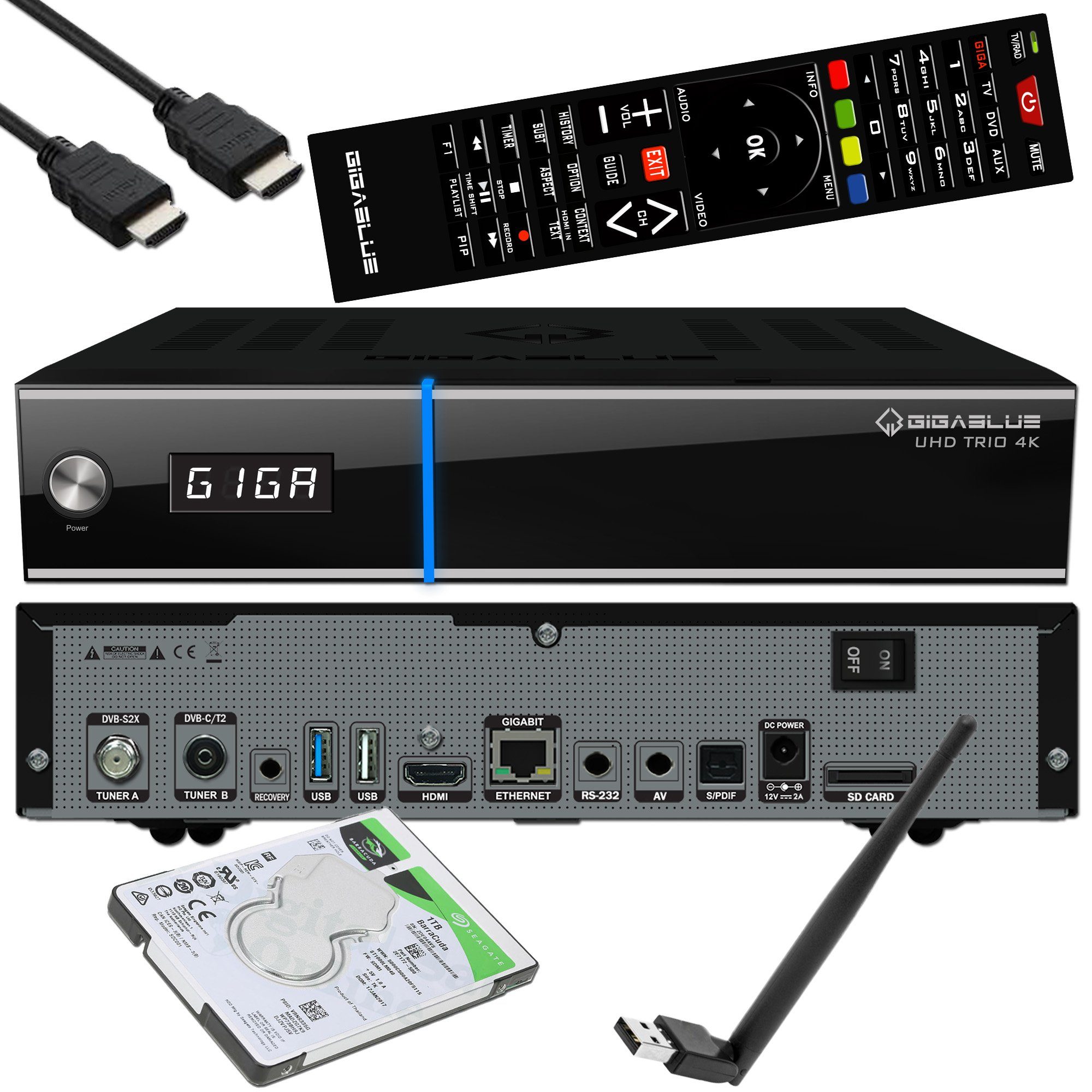 Gigablue GigaBlue UHD Trio 4K DVB-S2X + DVB-T2/C Combo + 1TB HDD & 150 ...