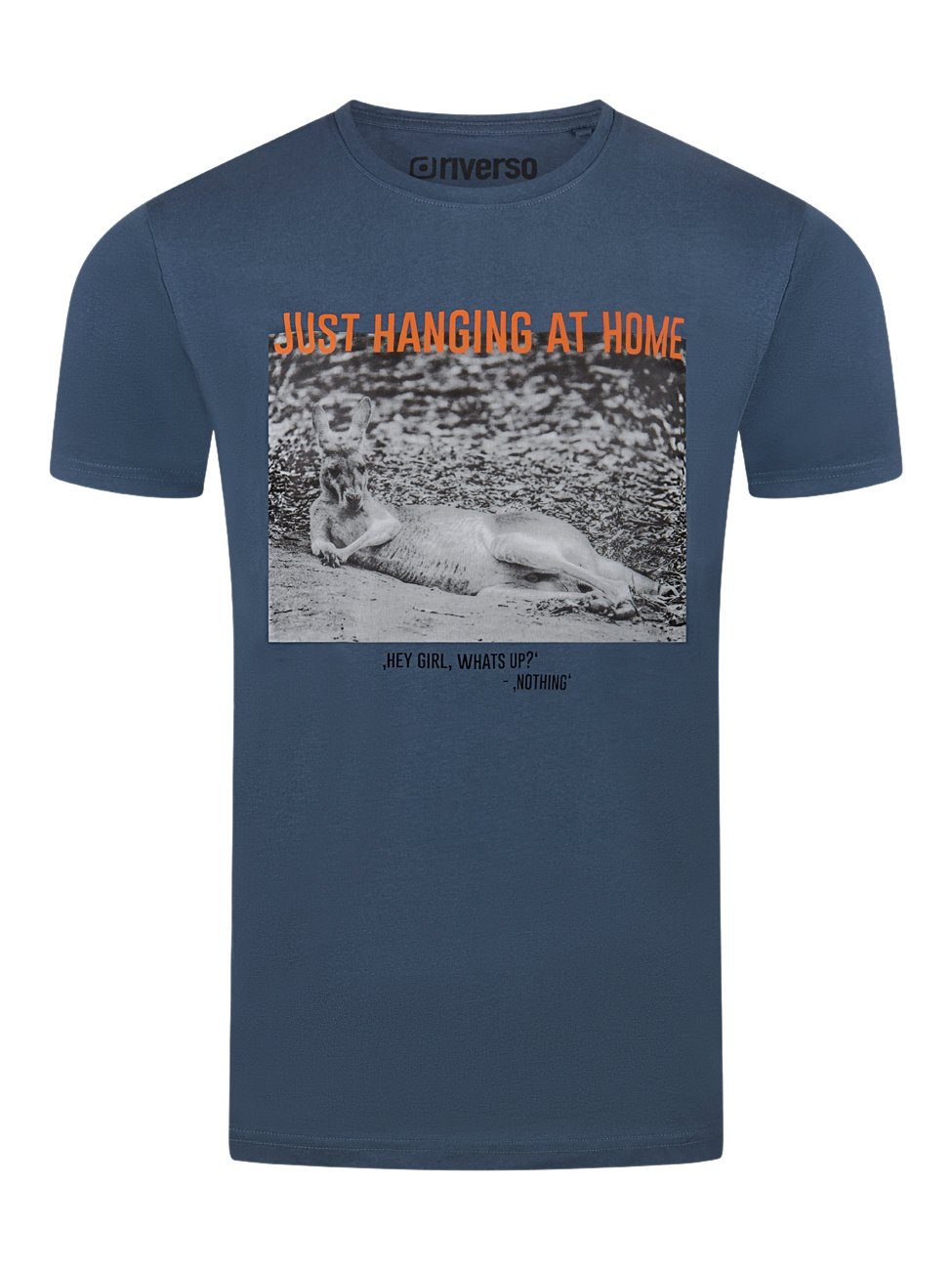 riverso Baumwolle Rundhalsausschnitt mit RIVCharly Blau Fotoprintshirt Tee Regular (AJD) Kurzarm 100% (1-tlg) T-Shirt Fit aus Herren Shirt