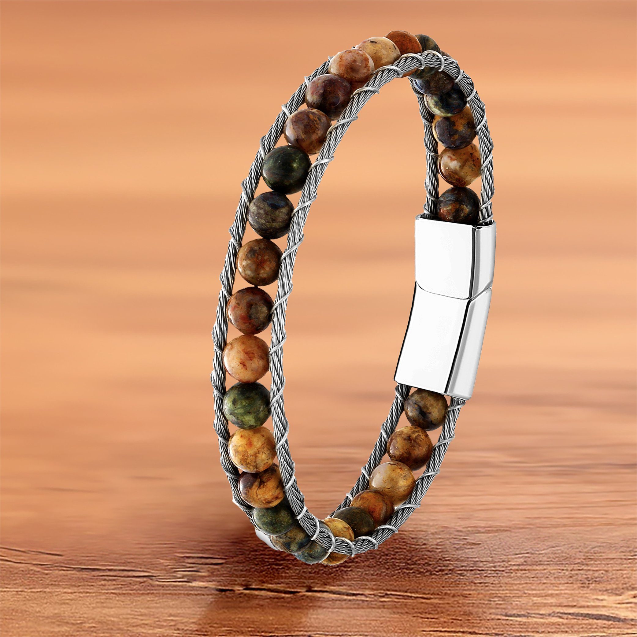 NAHLE Perlenarmband Tigerauge Naturstein Armband (inkl. Schmuckschachtel), mit Magnetverschluss für ein sicheres verschließen