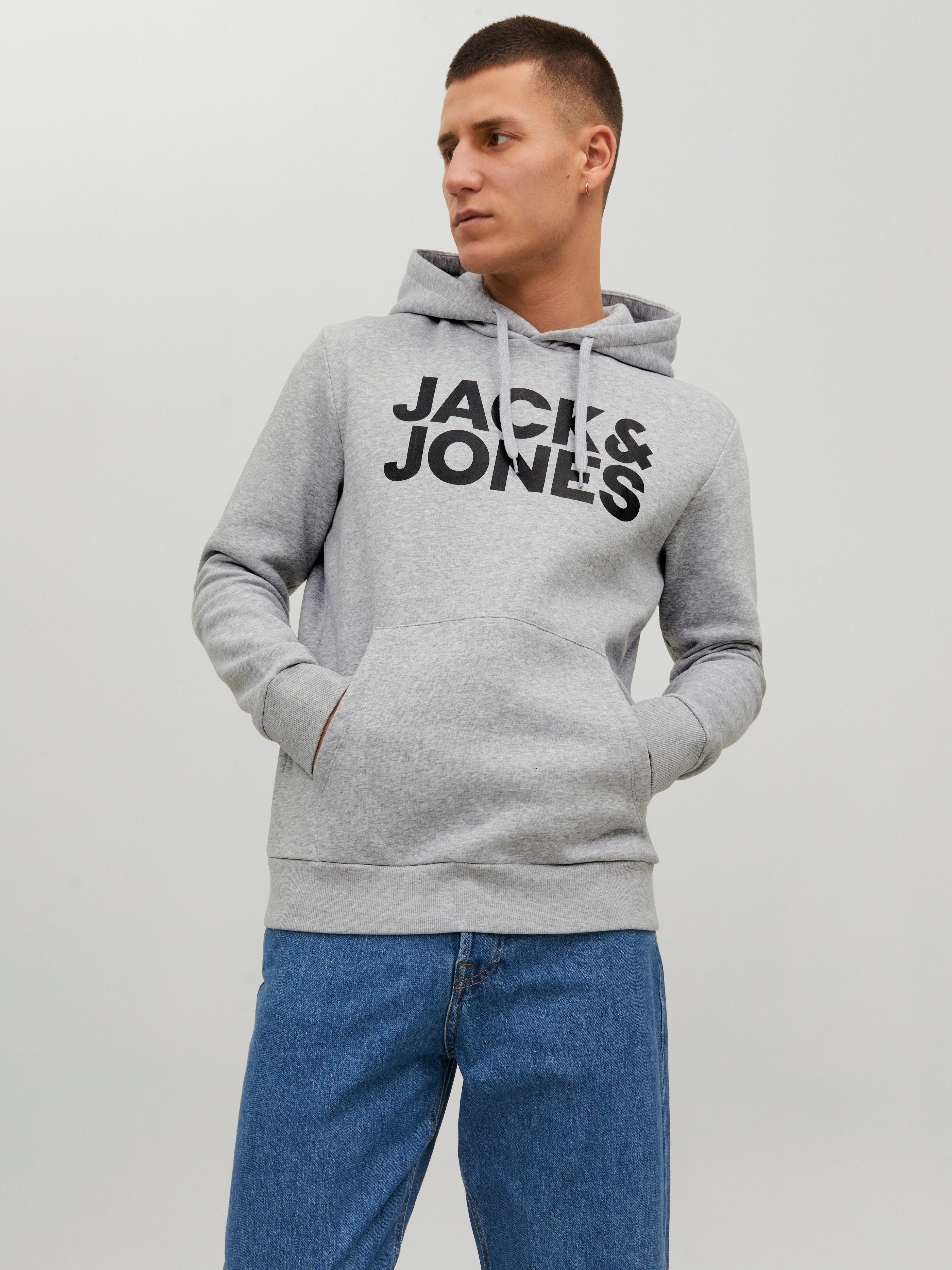 Jack & Jones Kapuzensweatshirt JJECORP Kapuze und Frontprint bedruckt, modisch, regular fit, Baumwollmischung, Rundhals