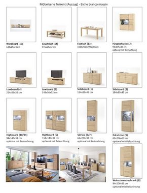 expendio Highboard Torrent 10, Eiche bianco 94x140x39 cm vormontiert aus Massivholz