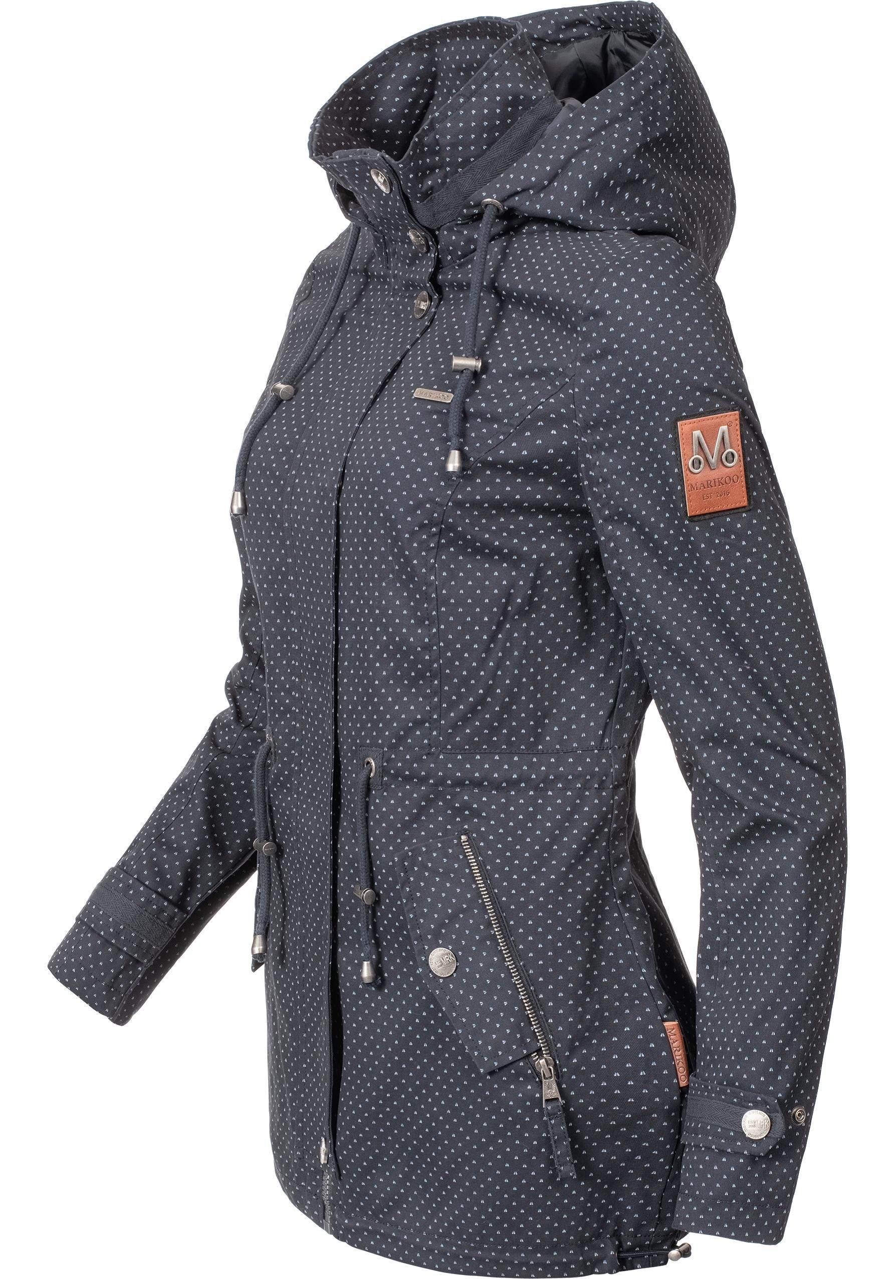 großer blau Marikoo Outdoorjacke mit Baumwoll modische Übergangsjacke Kapuze Nyokoo