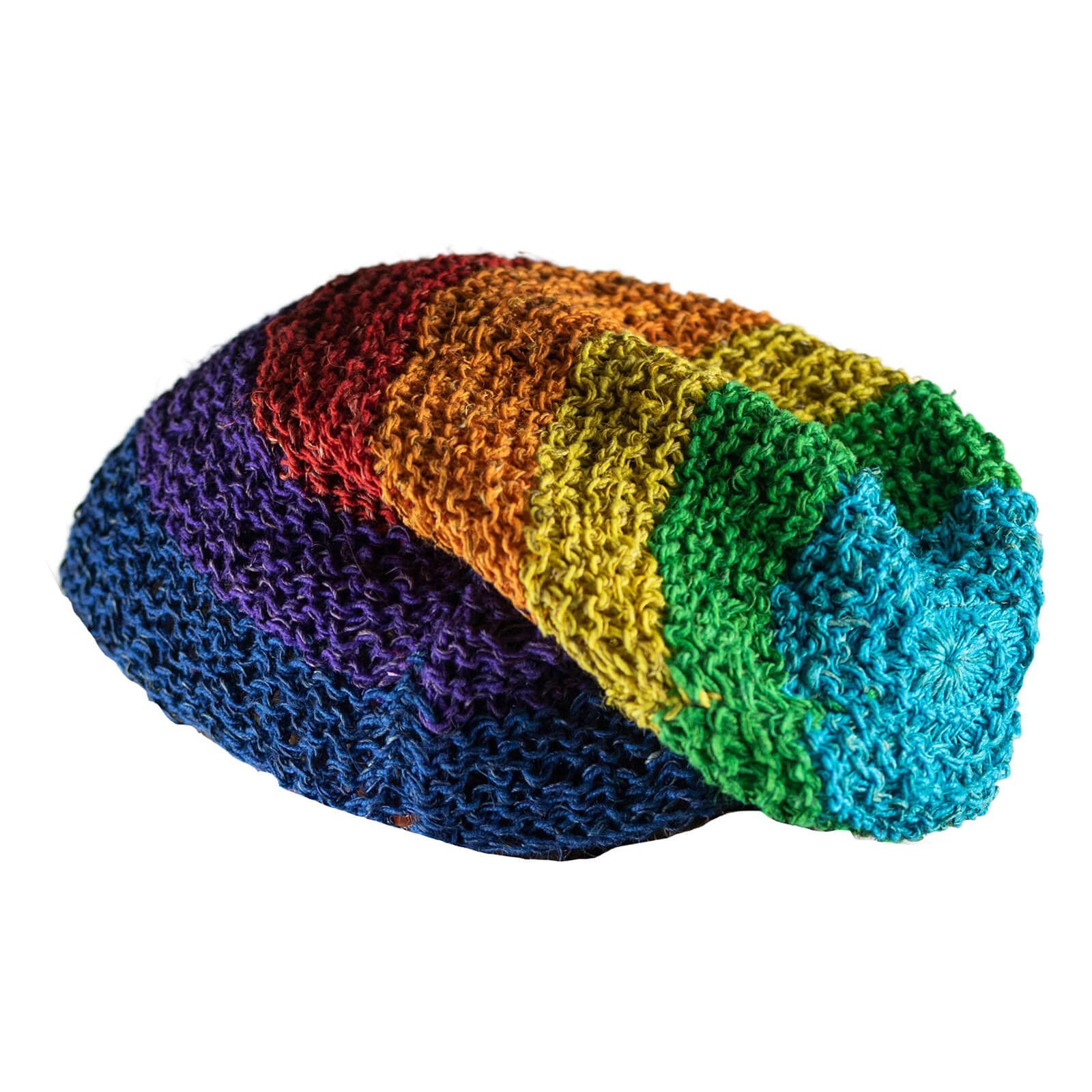 Mütze Kunst Hippie UND MAGIE Magie Rainbow Hanf und Beanie Häckelmütze Schlupfmütze KUNST aus