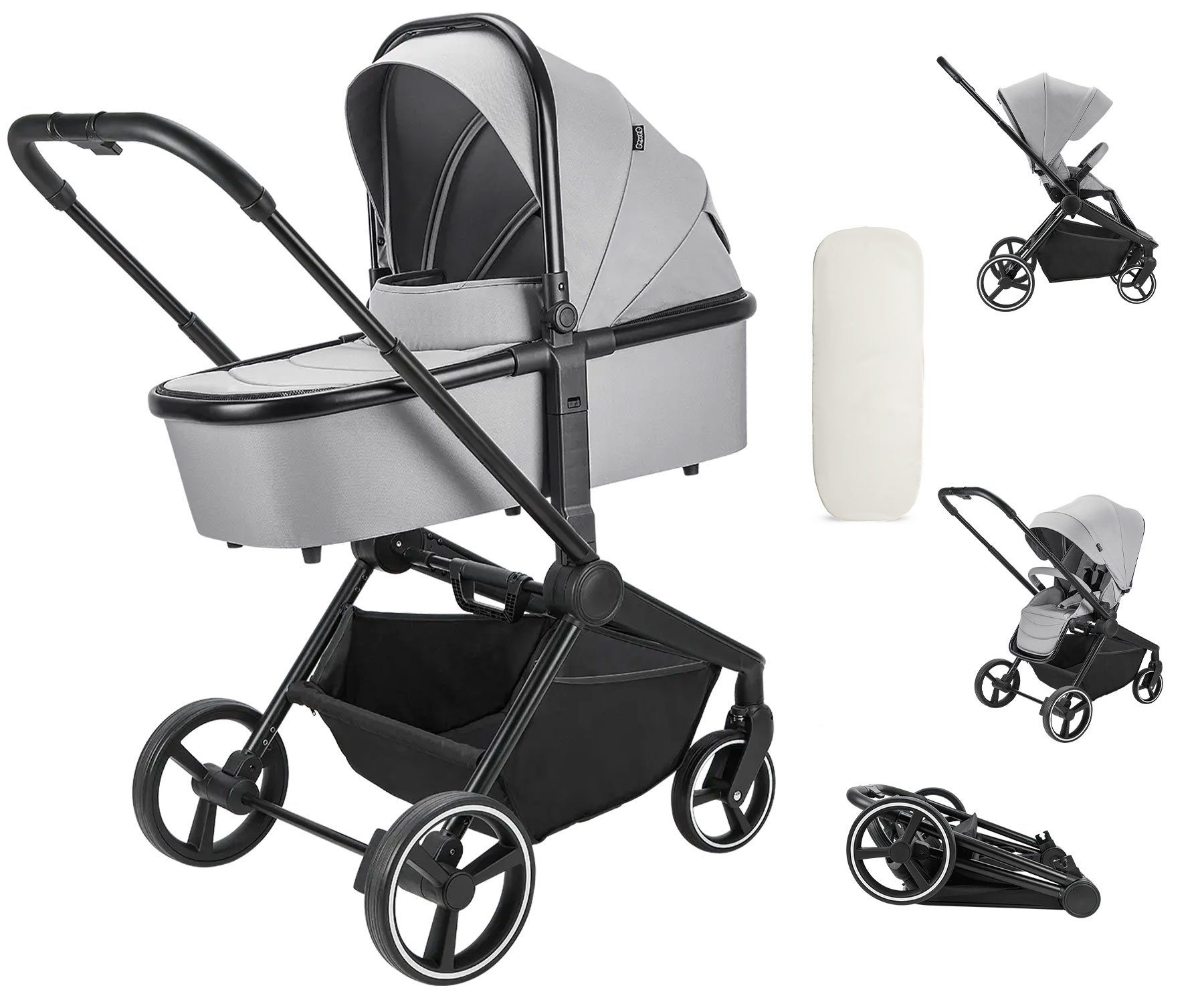 BooBoo Kombi-Kinderwagen Jazzi, 2in1 Kombikinderwagen, Babywanne, Sportsitz, große gefederte Räder