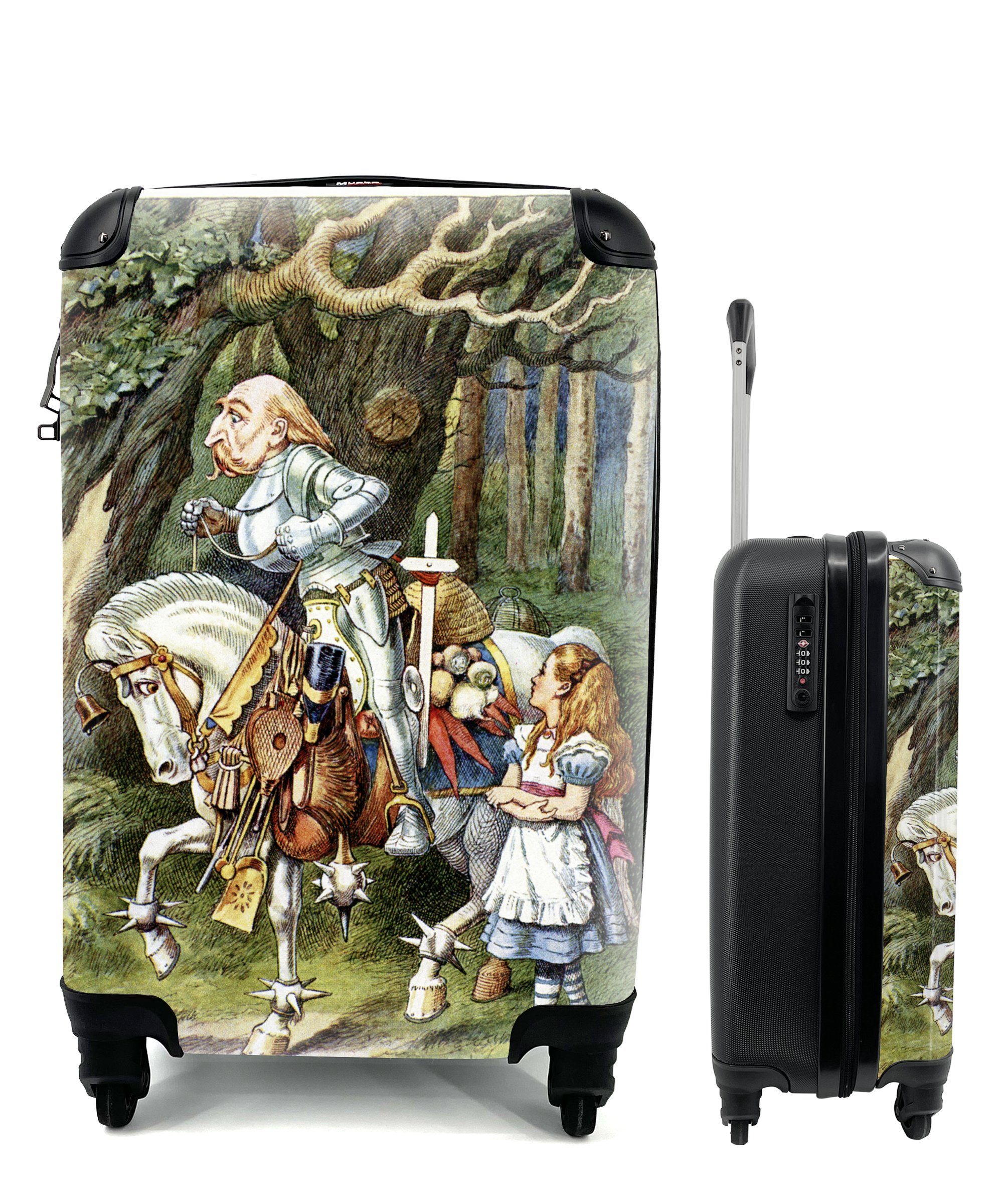 4 Ferien, Vintage-Illustration Ritter, weiße und für MuchoWow Reisetasche Handgepäckkoffer der Alice Trolley, mit Handgepäck rollen, Reisekoffer Rollen,