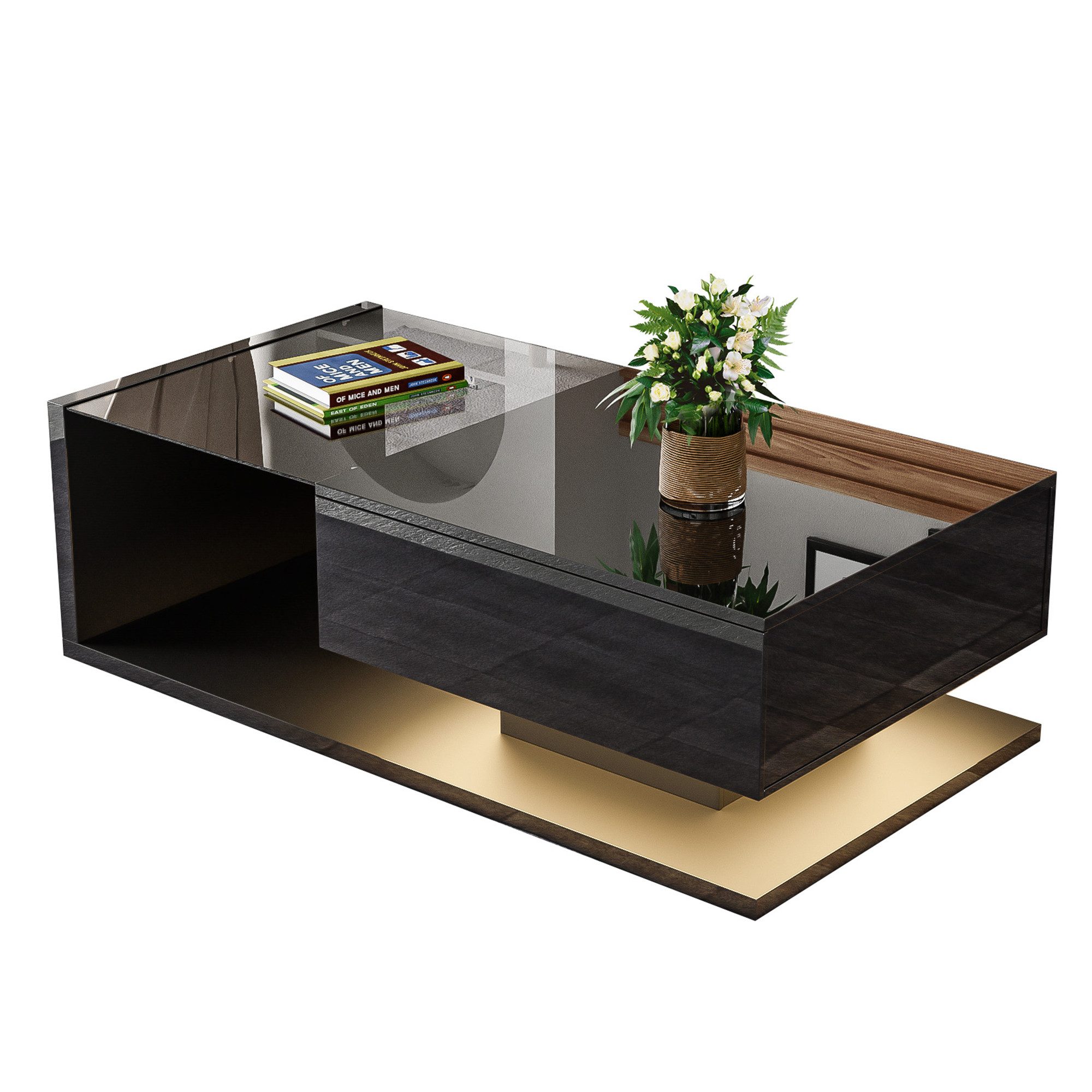 Merax Couchtisch mit Schublade und Glastischplatte, günstig online kaufen