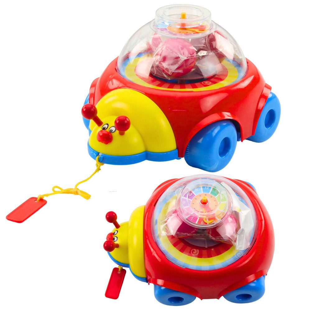 LEAN TOYS Nachziehtier Nachziehspielzeug Krabbelkäfer Motorikspielzeug, (Spar-Set, 1-tlg), Zugschnur, drehende Kugeln, Spieluhr, ab 12 Monaten