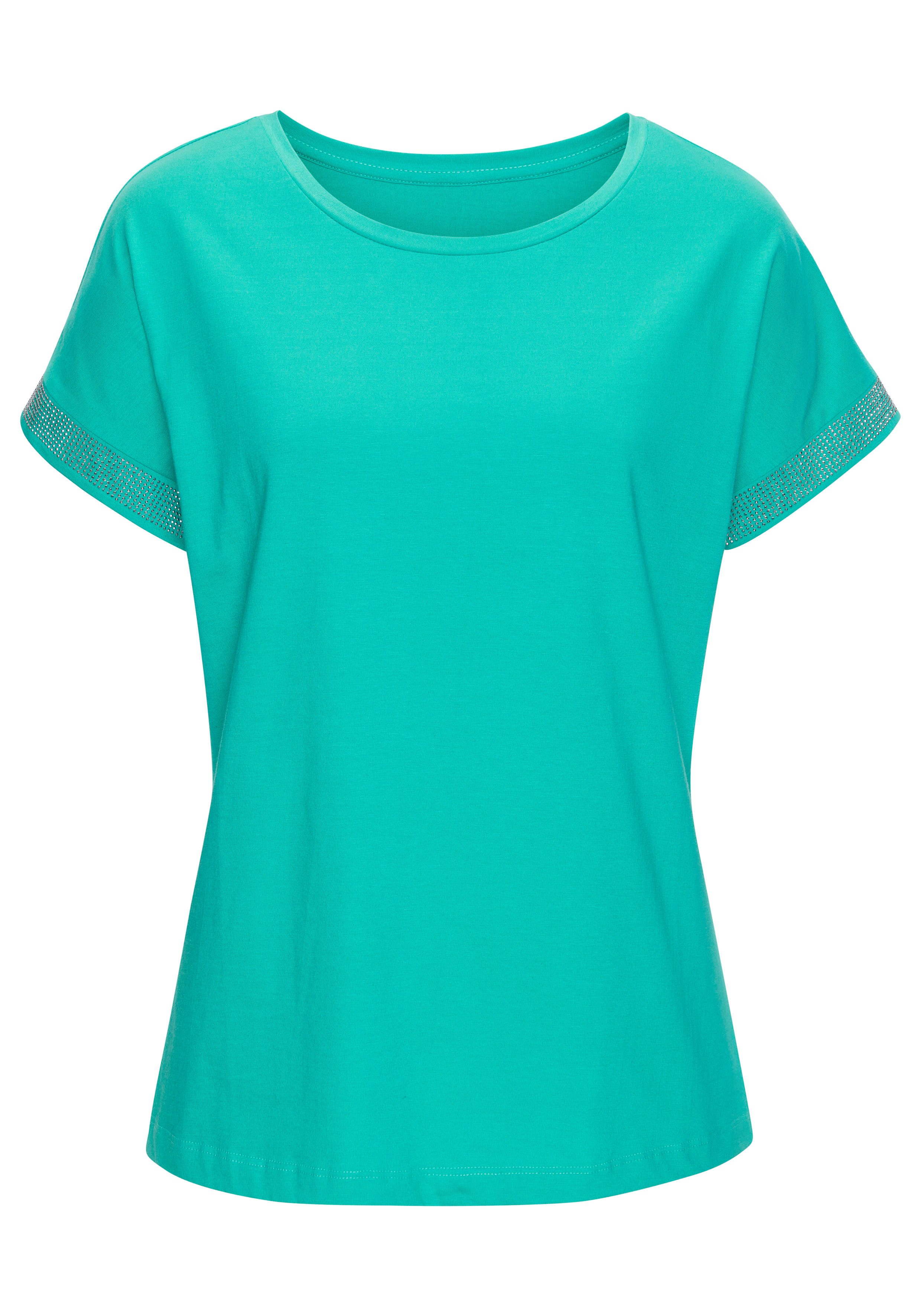 LASCANA Kurzarmshirt mit glitzernem Strass-Design am Arm aus weicher Baumwo günstig online kaufen