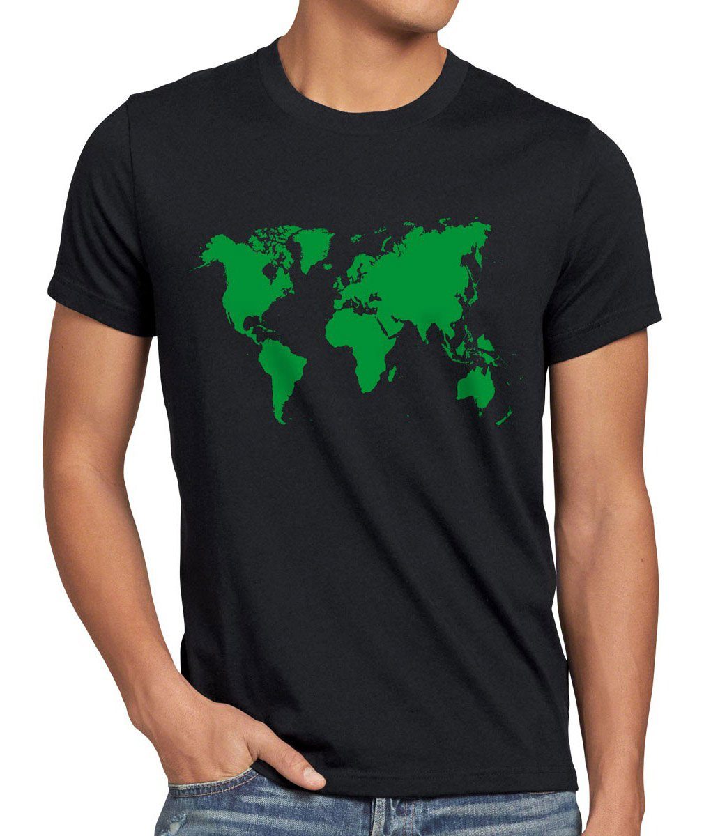 style3 Print-Shirt Herren T-Shirt Sheldon World Map Weltkarte big welt geo cooper bang karte theory schwarz