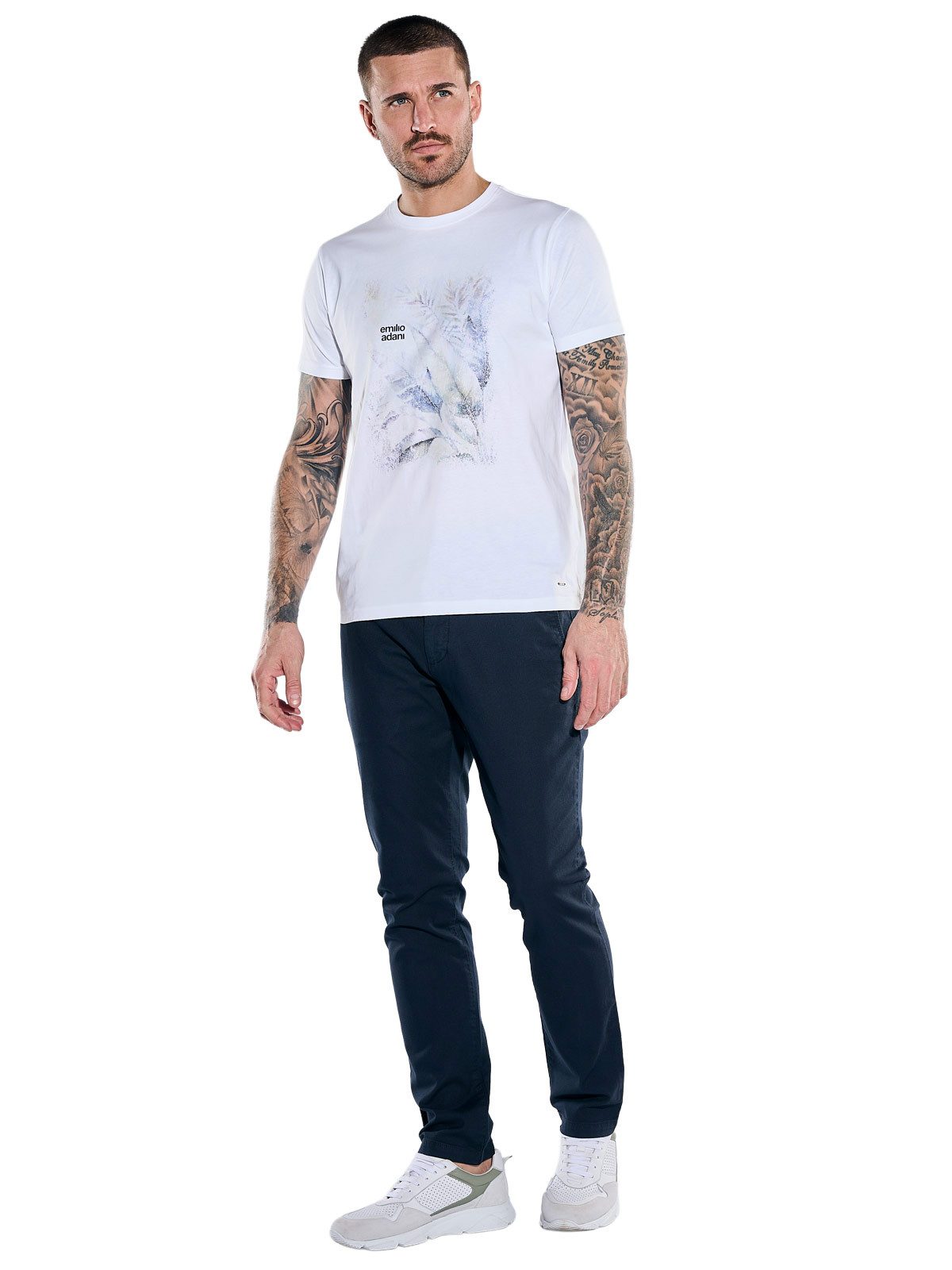 emilio adani T-Shirt Herren Sportives T-Shirt mit Druck, Reinweiss