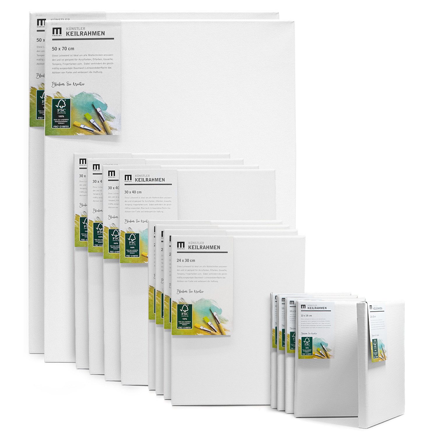 M MERCEO Leinwand, 14er Set Leinwand (13x18 bis 50x70cm) Baumwolle auf Keilrahmen