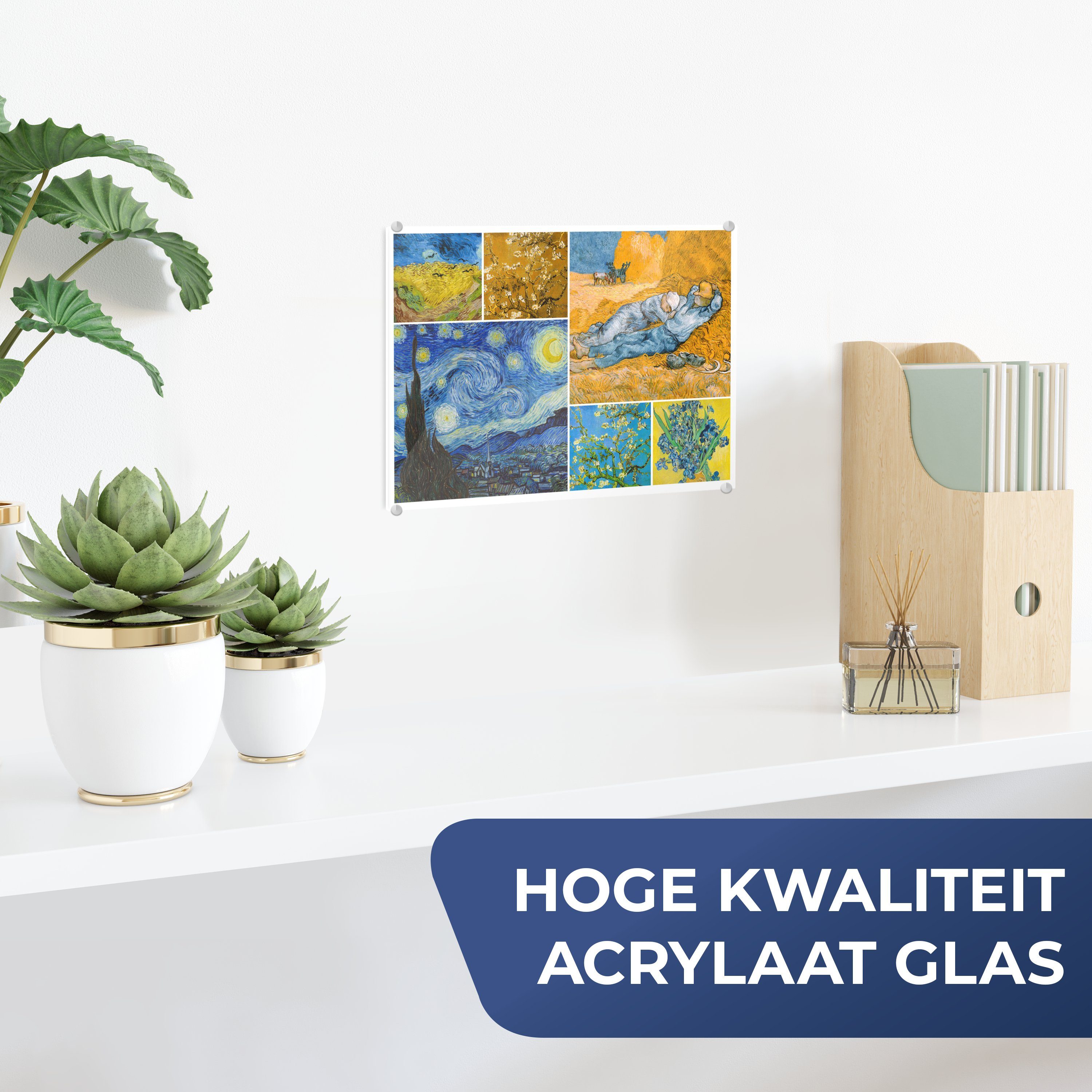 - Foto Collage - MuchoWow Glas Wandbild - (1 Wanddekoration - auf Alte Glasbilder Bilder St), - Meister, auf Glas Acrylglasbild Van Gogh