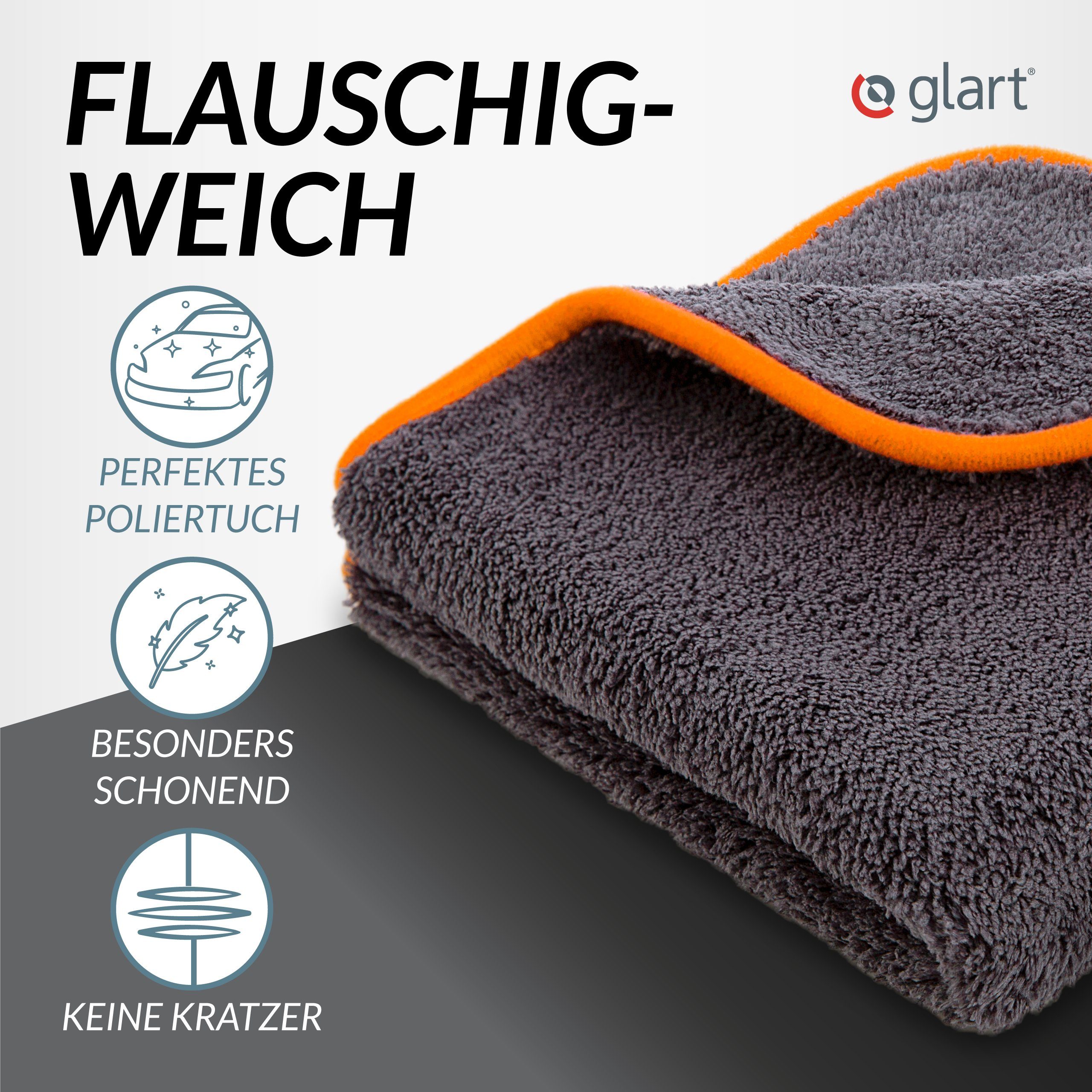 Glart 443TPO 3 St. Mikrofasertücher Auto Autopflege Poliertücher 40x40 cm Mikrofasertuch (80% Polyester, 20% Nylon, 40x40 cm) – Bild 3 von 5