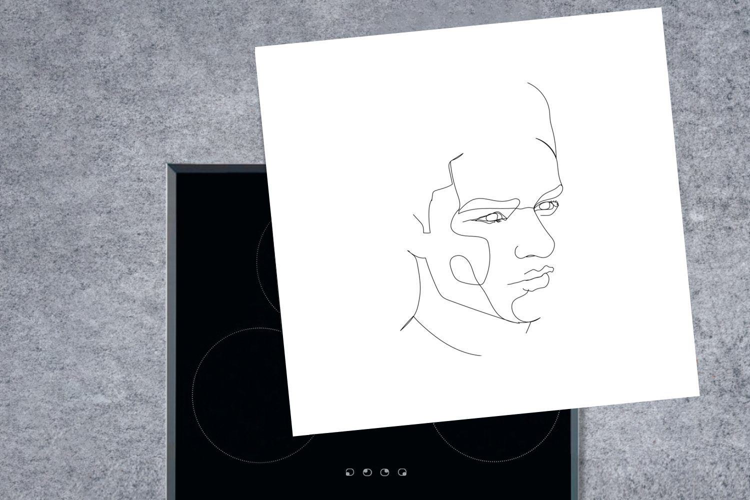 Ceranfeldabdeckung, Mann cm, - 78x78 - Schwarz Arbeitsplatte (1 tlg), Weiß, Vinyl, Herdblende-/Abdeckplatte - küche Gesicht für MuchoWow